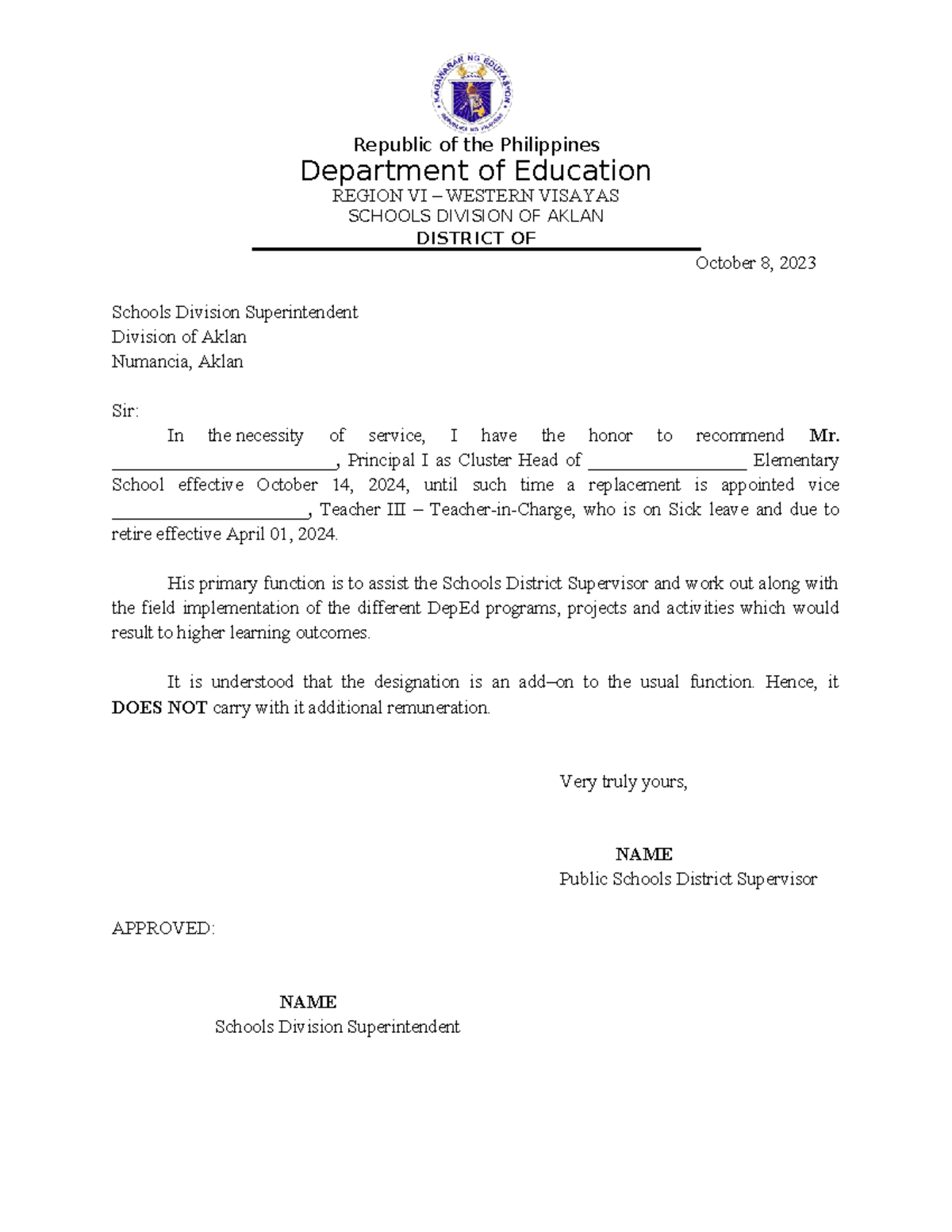 Letter Recommendation for-OIC - Republic of the Philippines Department ...