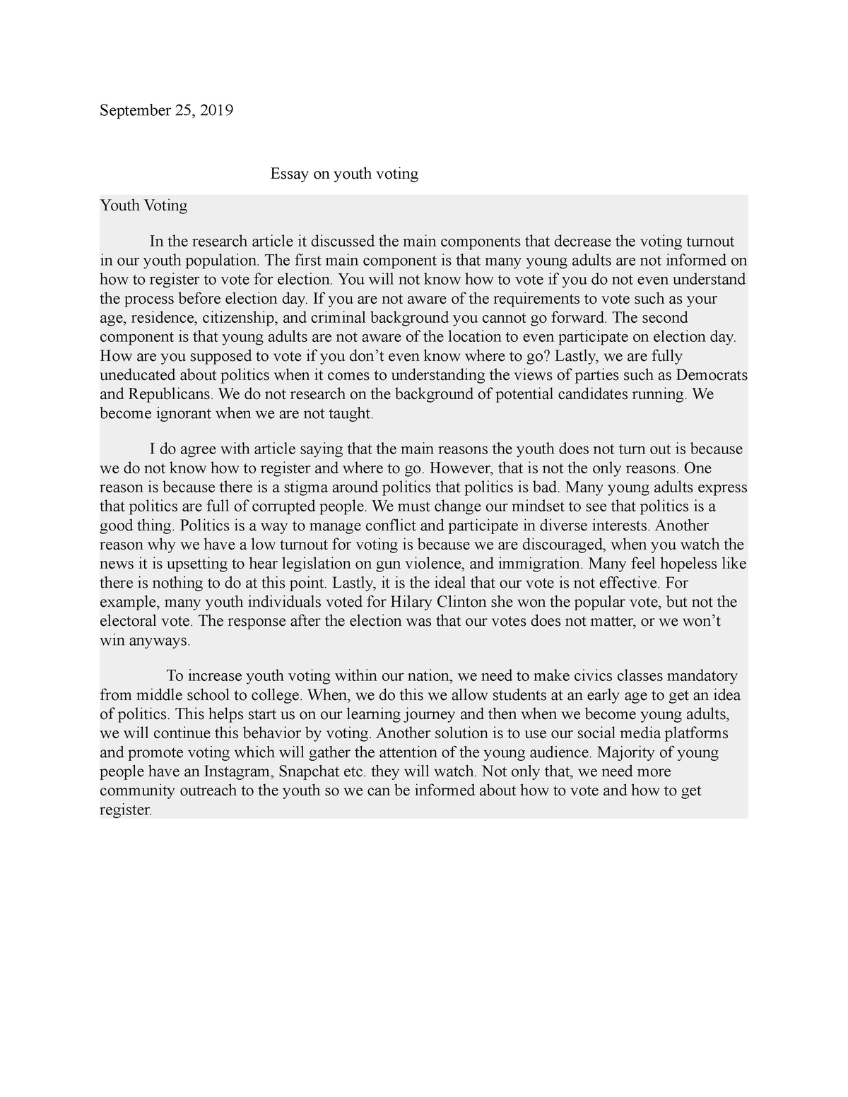 youth voting essay