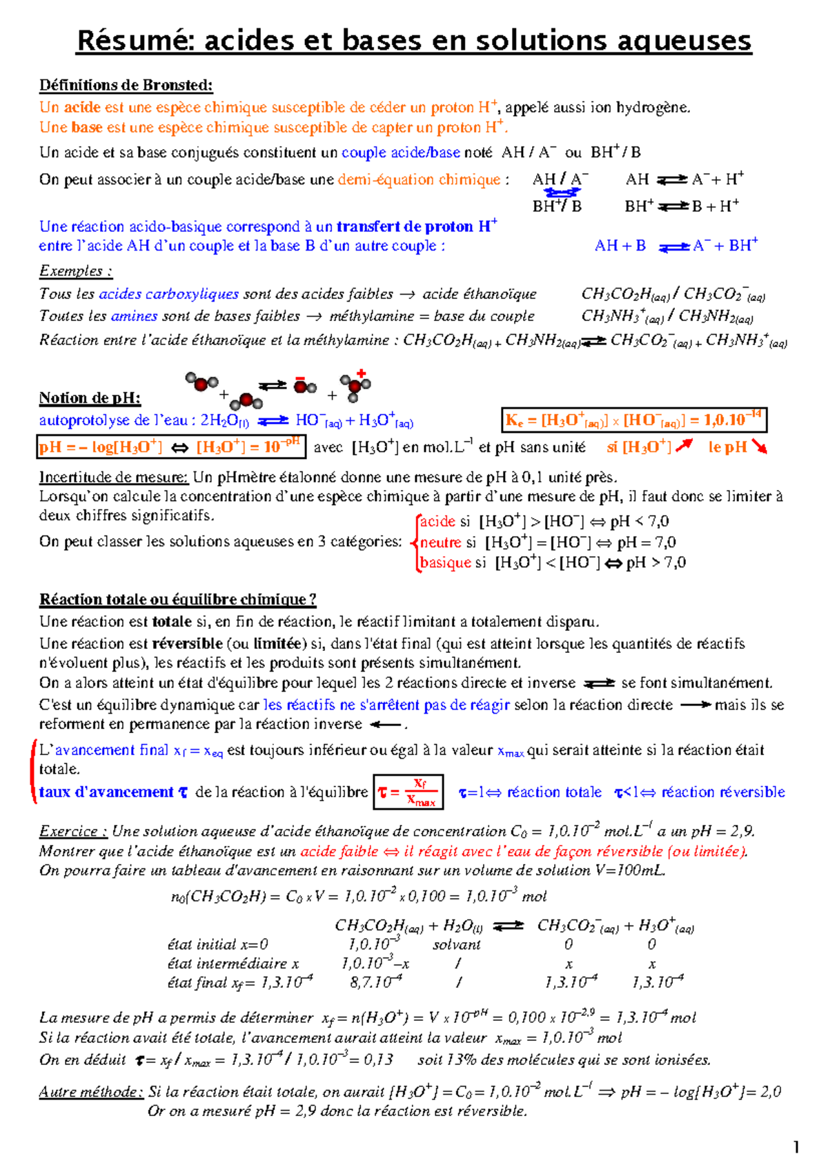acides et bases en solutions aqueuses - Résumé: acides et bases en ...