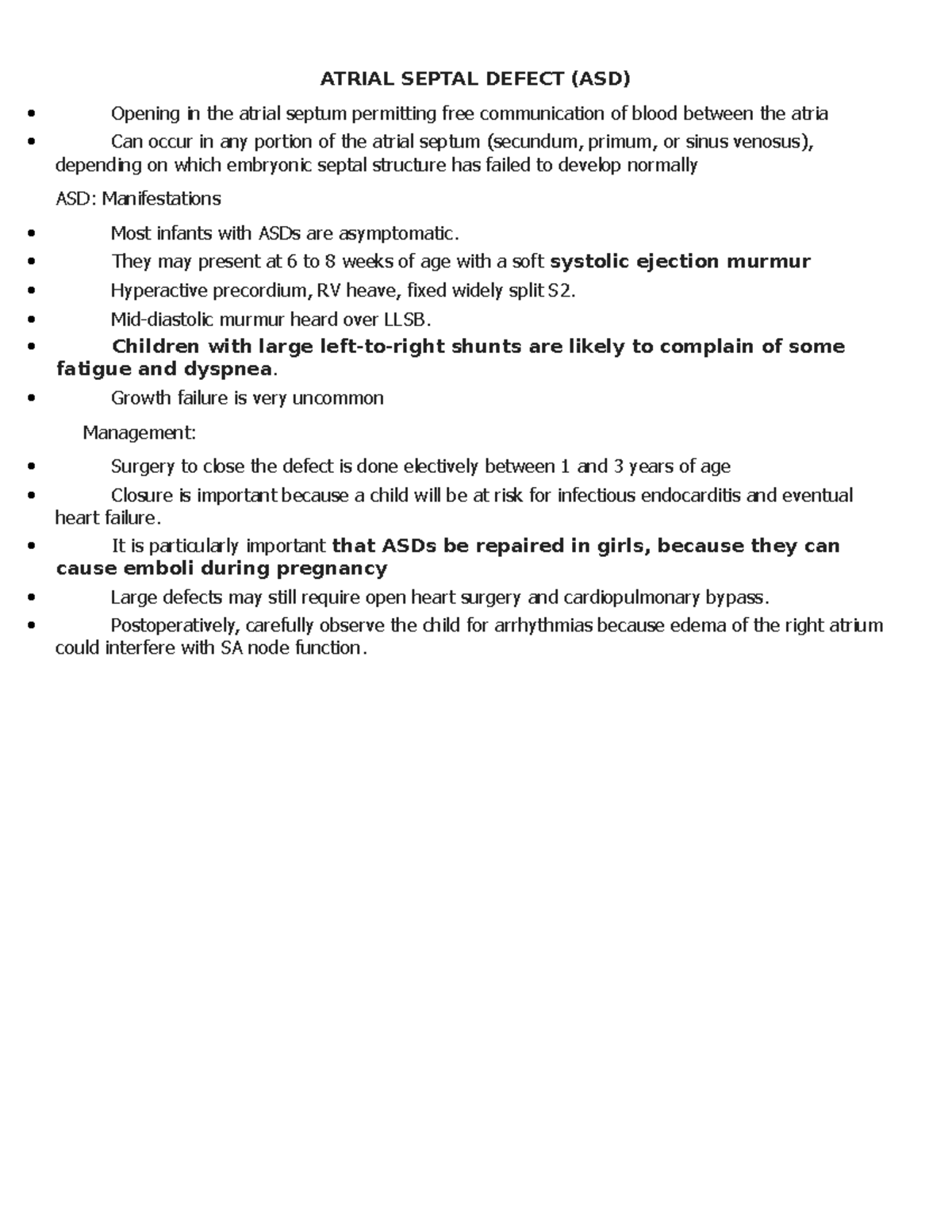 Cardio Vascular Complications - Atrial Septal Defect (ASD) - ATRIAL ...