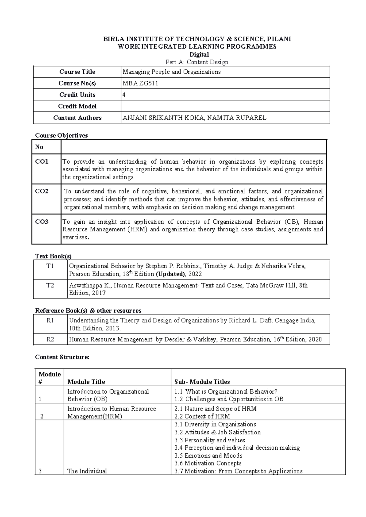 MBA ZG511 Course Handout - BIRLA INSTITUTE OF TECHNOLOGY & SCIENCE ...