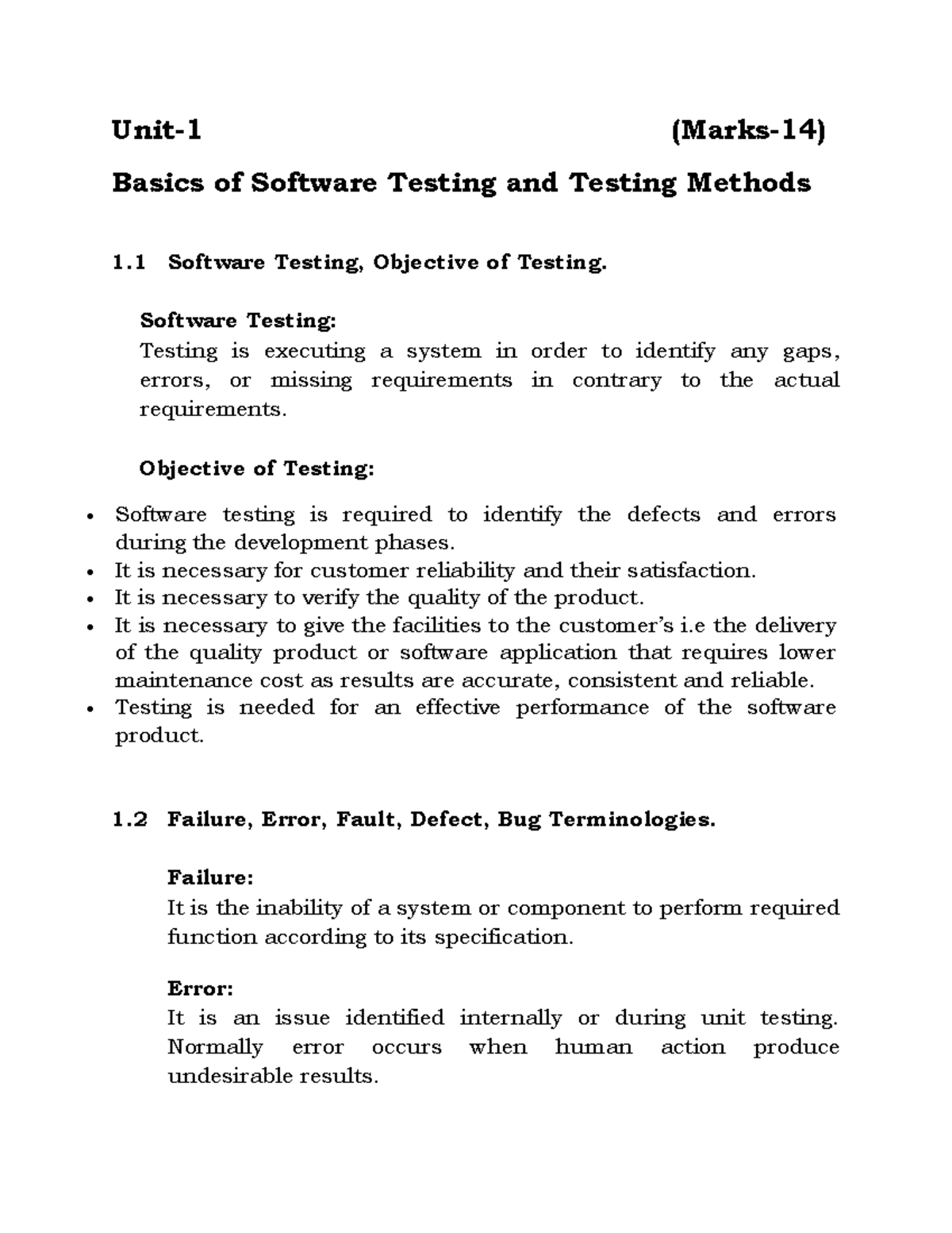 STE UNIT-1 Notes - This for software testing material useful for study ...