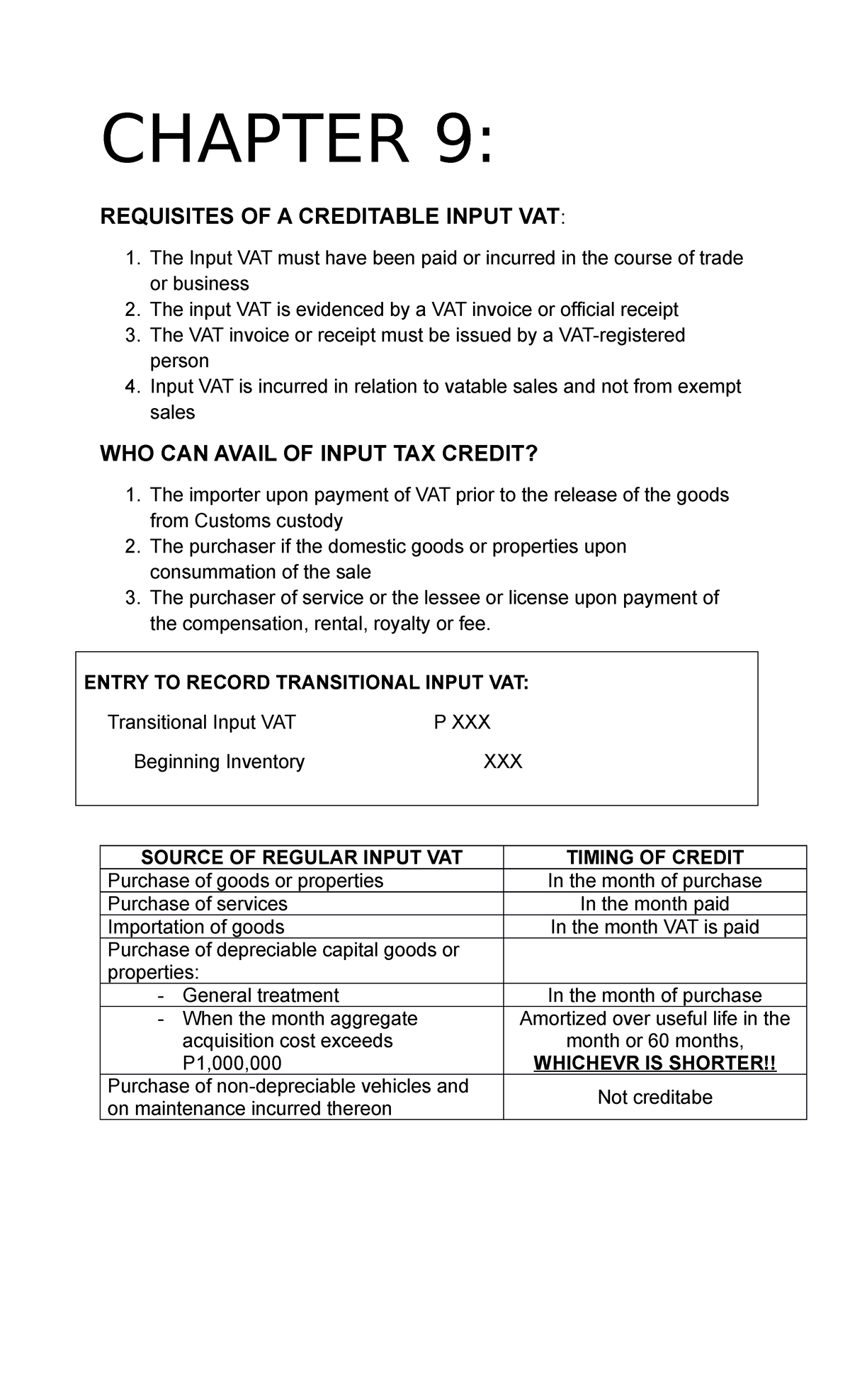 Chapter Taxation Chapter Requisites Of A Creditable Input Vat