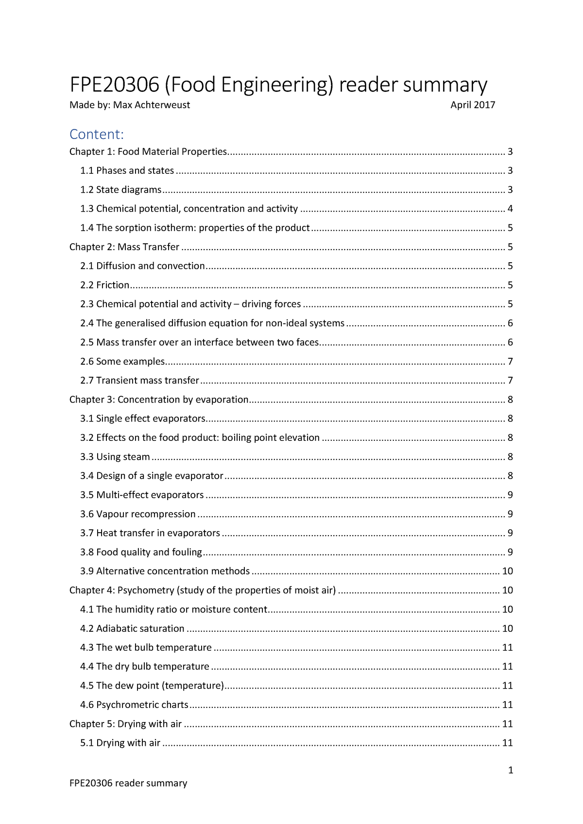 FPE20306 Food Engineering Studeersnel