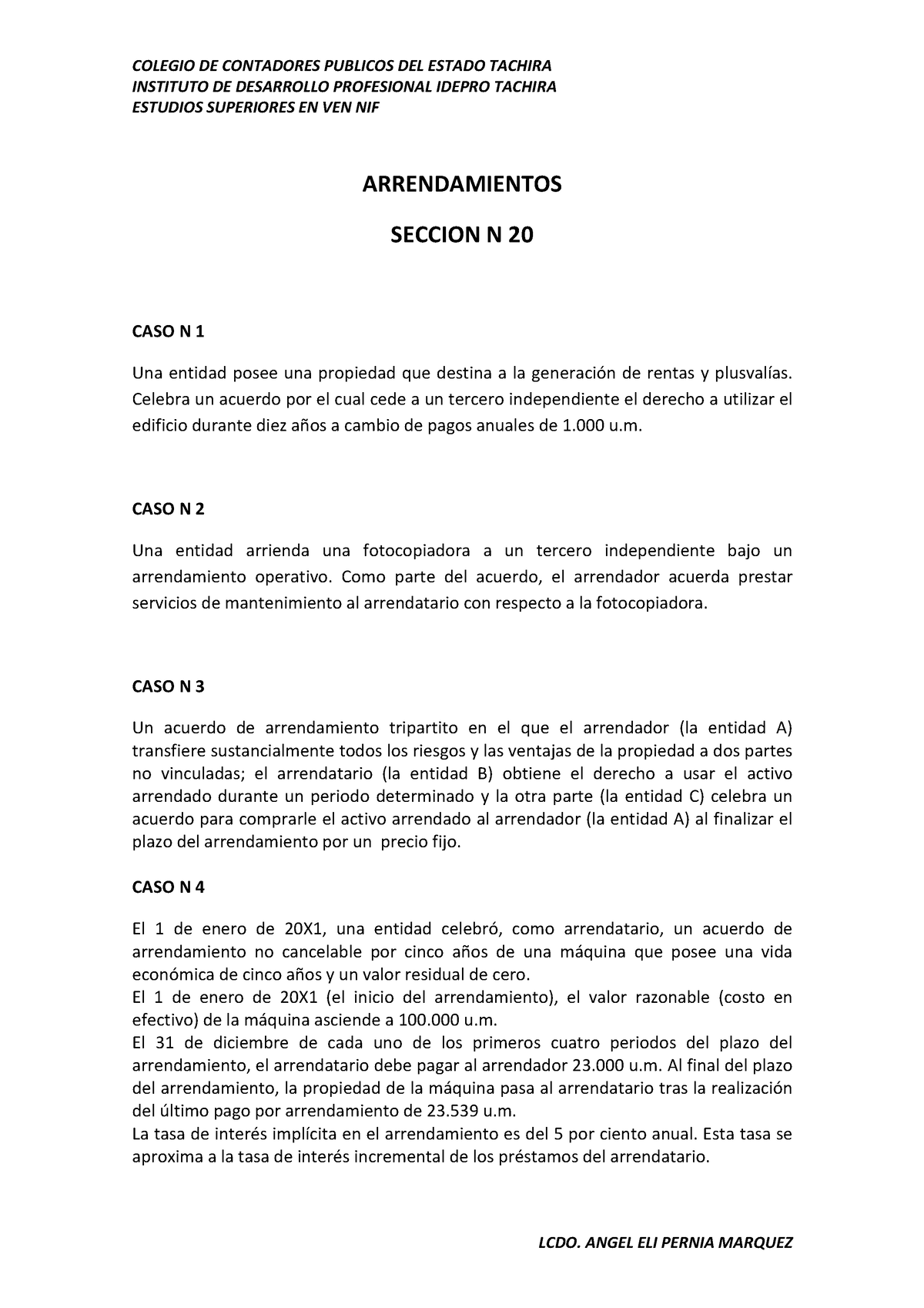 Casos Practicos Arrendamientos Colegio De Contadores Publicos Del Estado Tachira Instituto De 6478