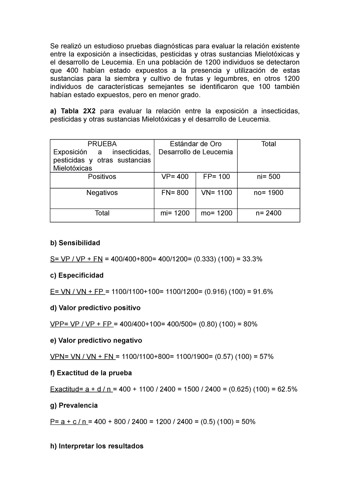 Bioestadistica Ejercicio Pruebas Diagnósticas - Se Realizó Un Estudioso ...