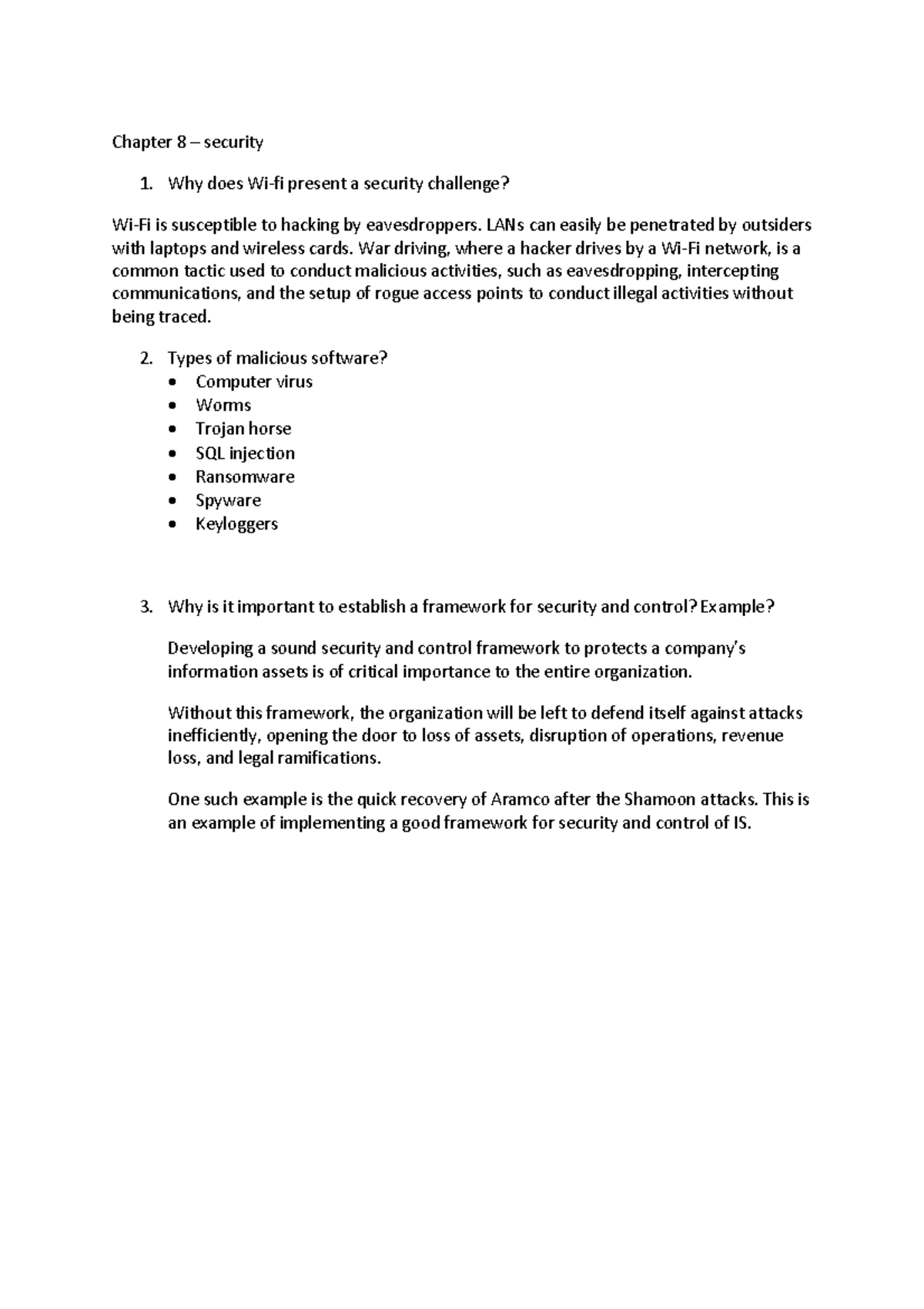 MIS 504 - brief review - test bank - Chapter 8 3 security Why does Wi ...