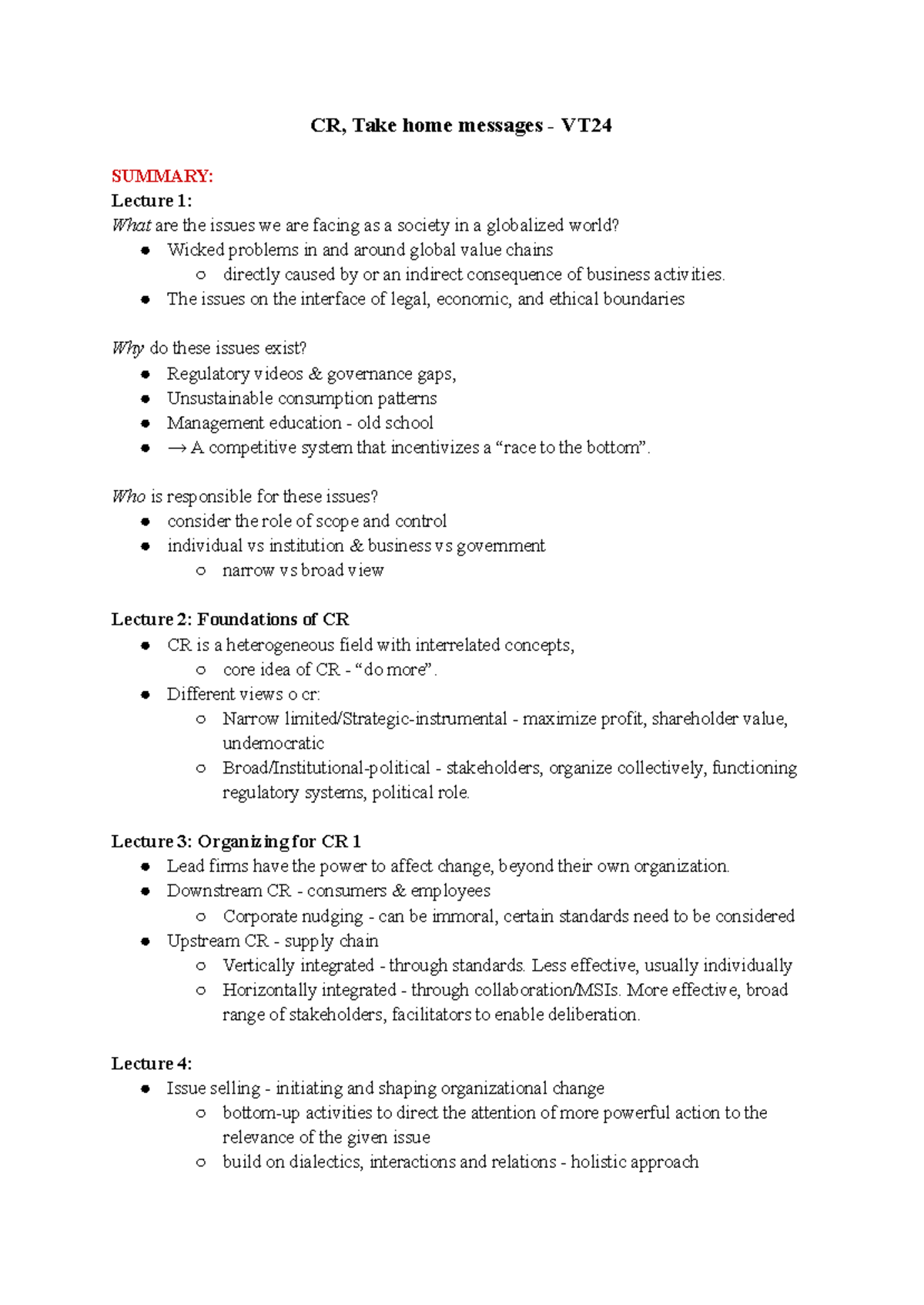 CR - take home messages - Sammanfattning Corporate Responsibility - CR ...
