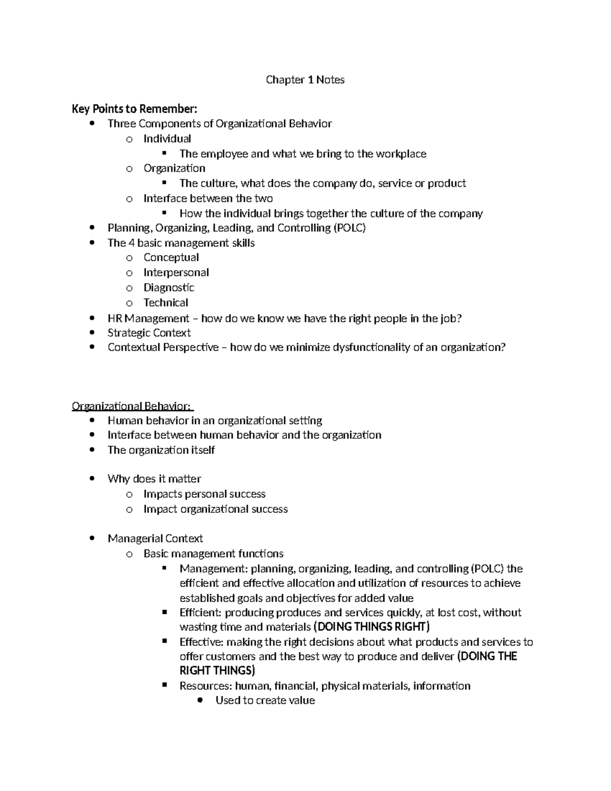 Chapter 1 Notes - Chapter 1 Notes Key Points to Remember: Three ...