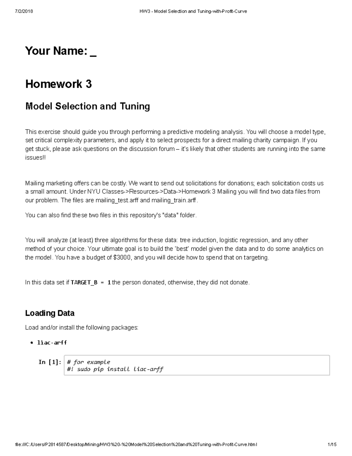 HW3 - Model Selection and Tuning-with-Profit-Curve - 7/2/2018 HW3 ...