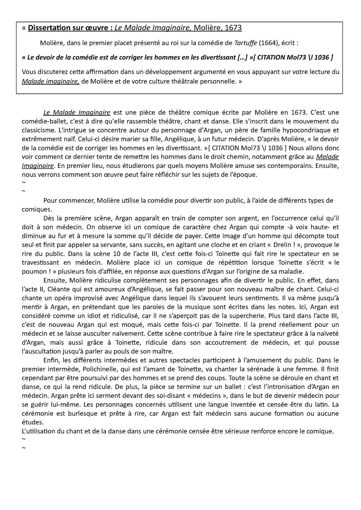 dissertation malade imaginaire pdf