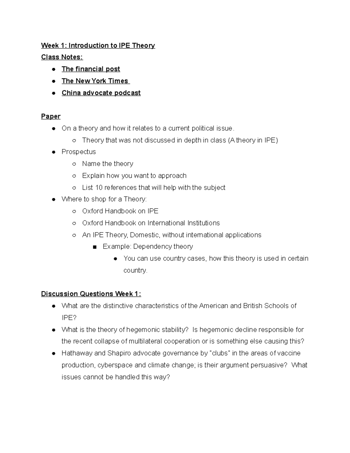 Week 1 Introduction to IPE Theory - Week 1: Introduction to IPE Theory ...