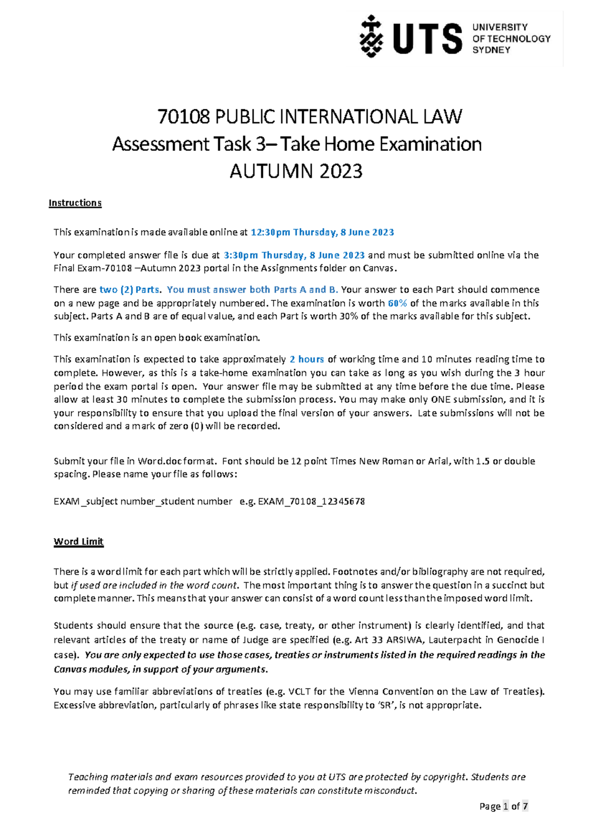 2023 Exam 2023 exam paper 070108 Studocu