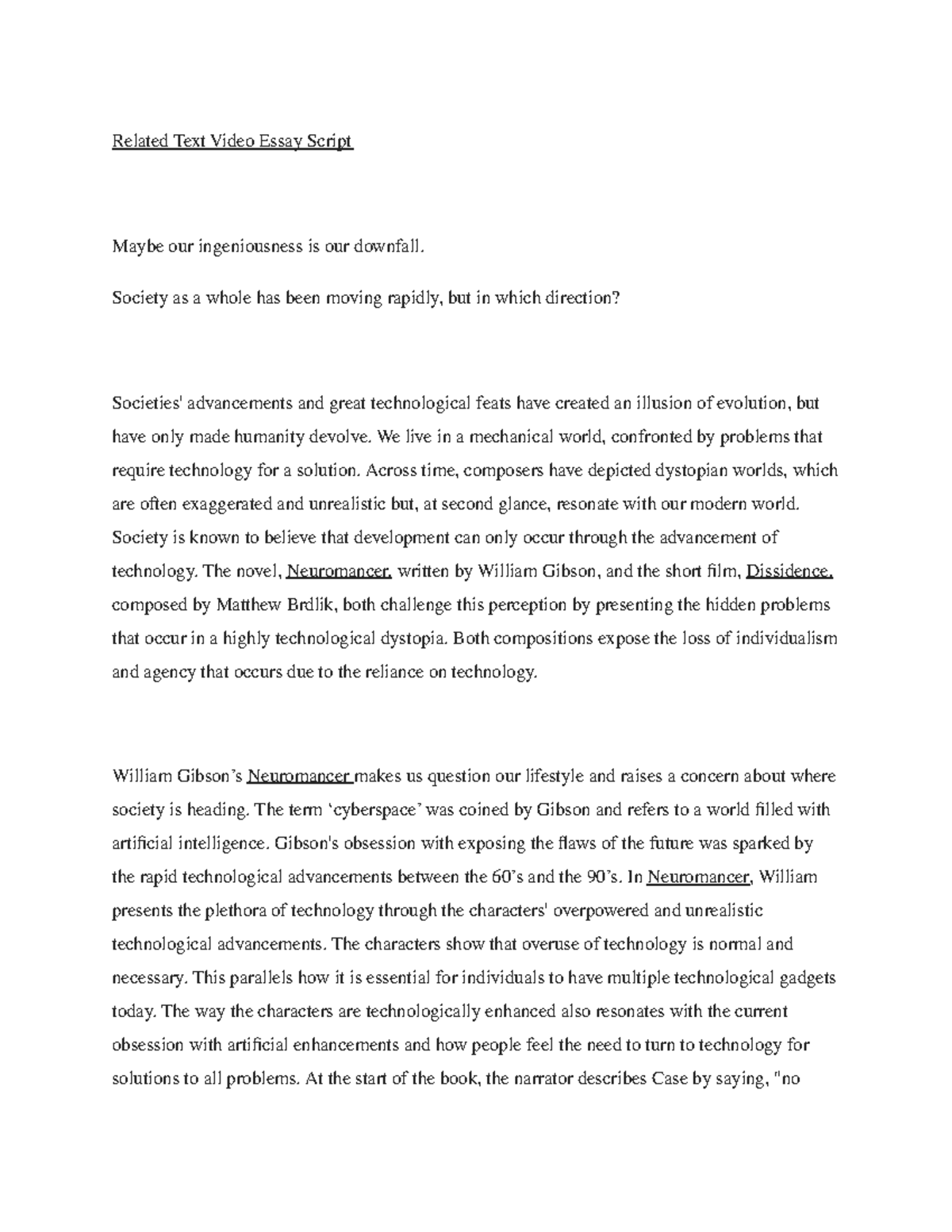 Related text video essay Script - Related Text Video Essay Script Maybe ...