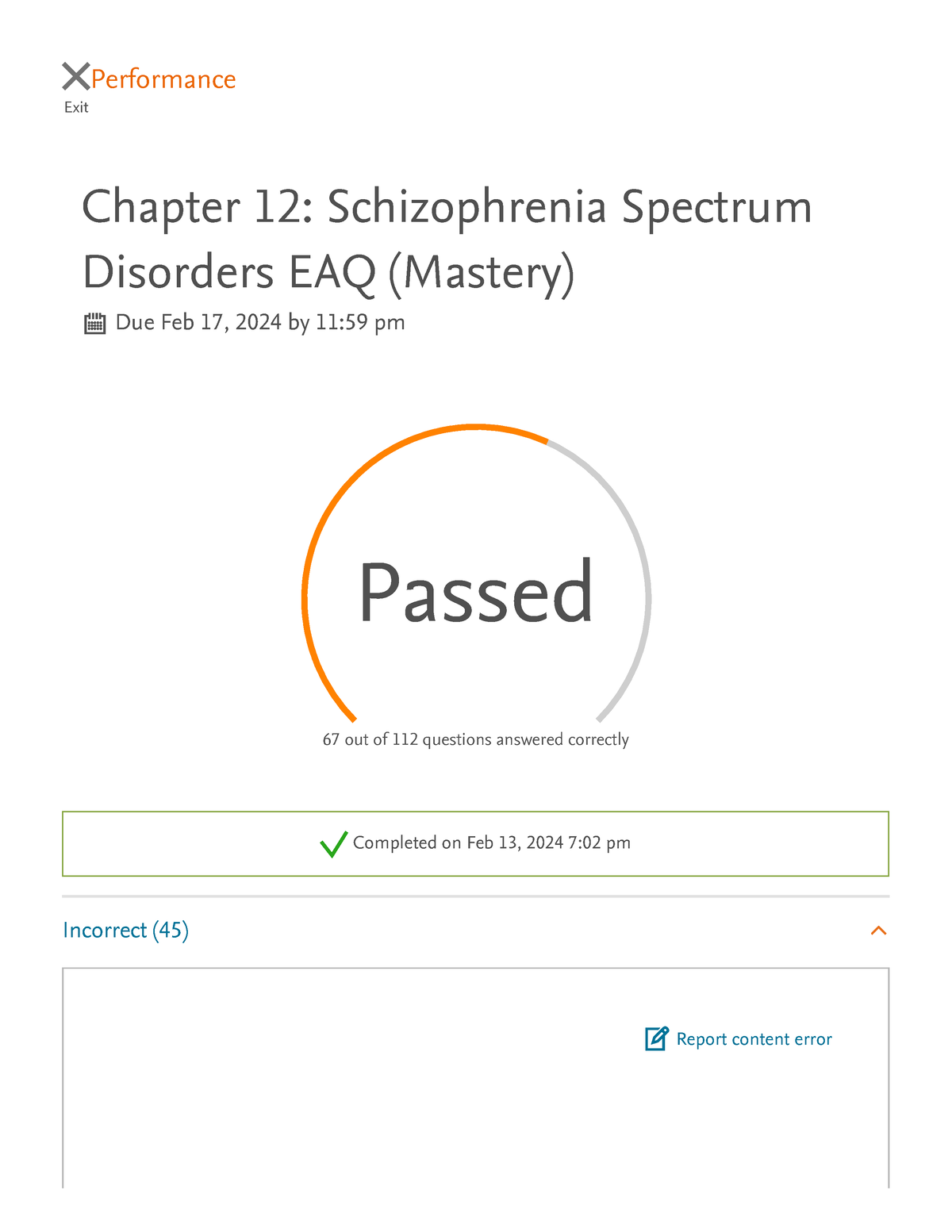 Ch 12 - EAQ 12 - ####### Exit Performance Chapter 12: Schizophrenia ...