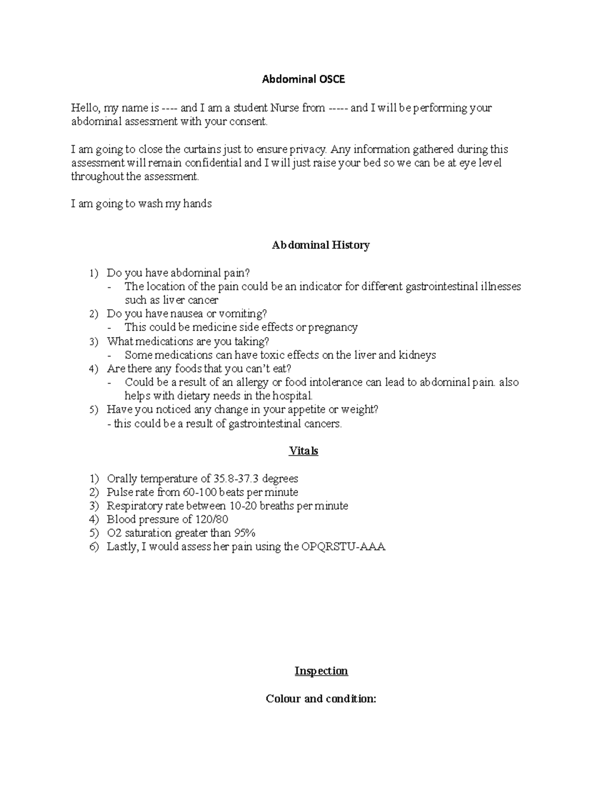 Abdominal OSCE - OSCE script! The syllabus changes so make sure you ...