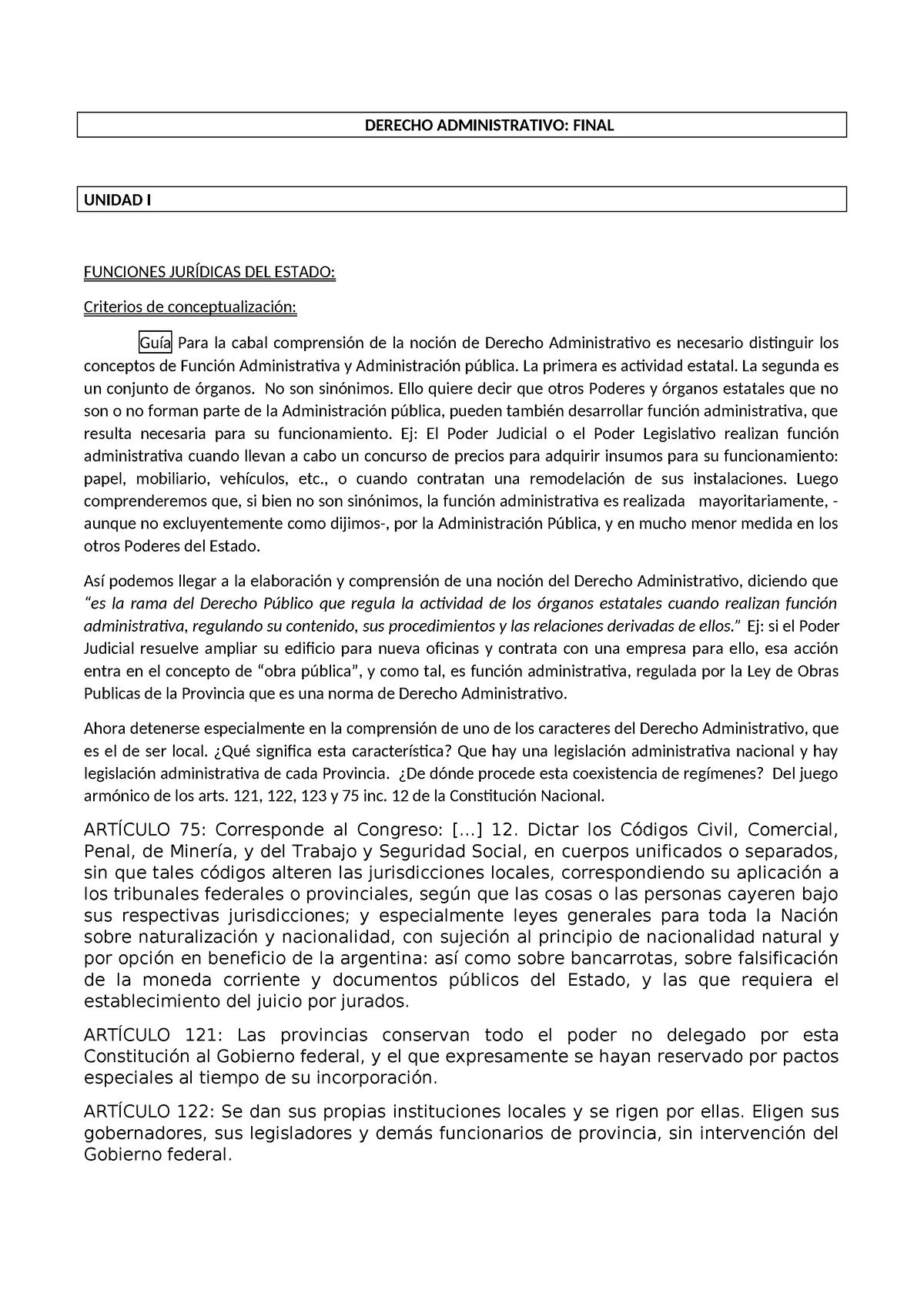 Unidad 1 Derecho Administrativo Derecho Administrativo Final Unidad I Funciones JurÍdicas 2507