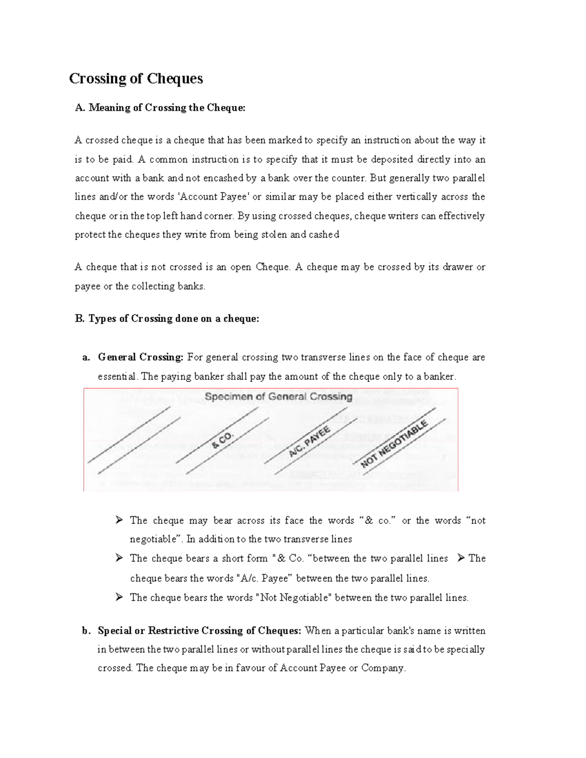 Types of Crossing a Cheque (explanation + video lecture)