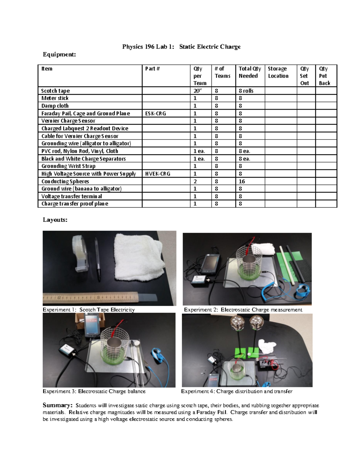Lab 1 Static Electric Charge Fall 2020 Physics 196 Lab 1 Static