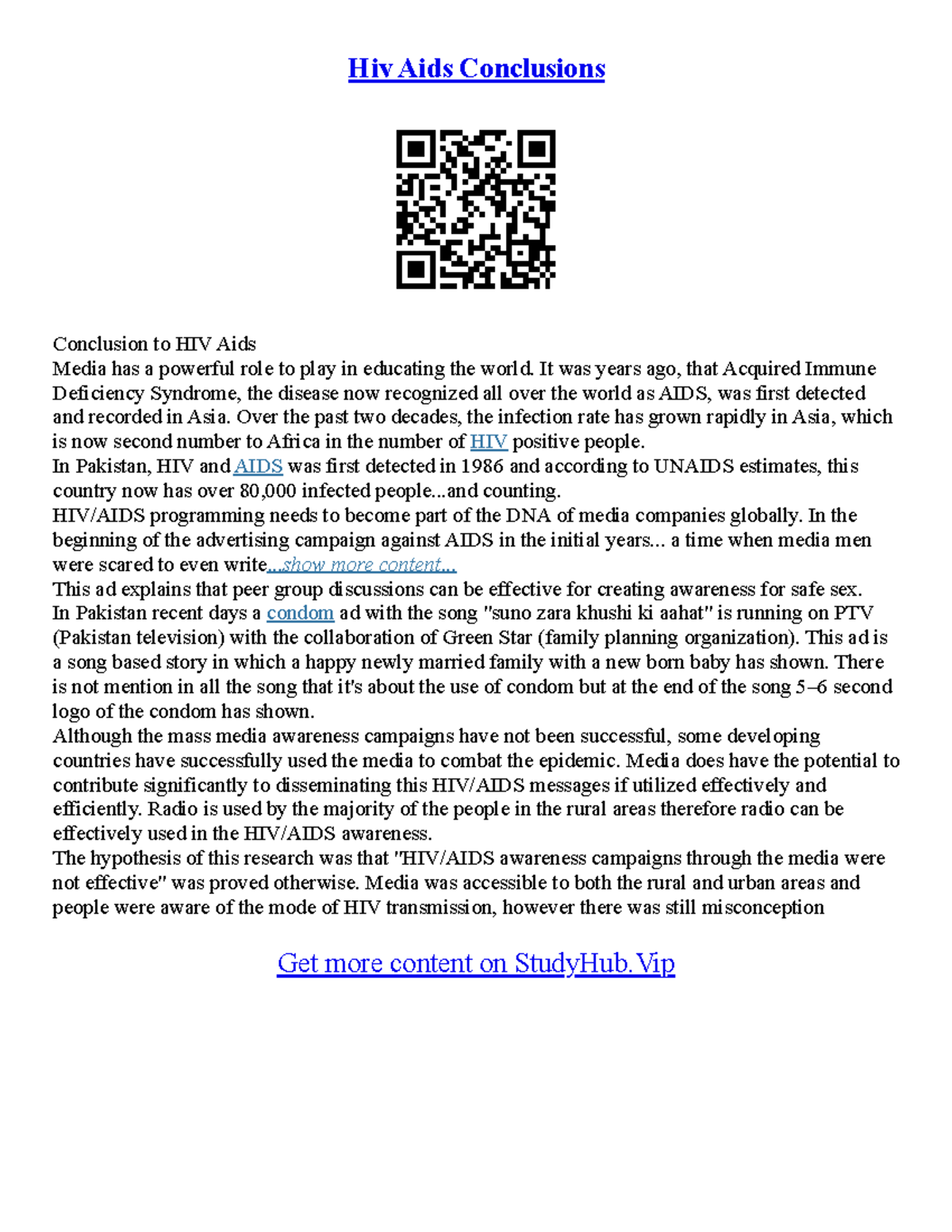Essay About Aids - Hiv Aids Conclusions Conclusion to HIV Aids Media ...