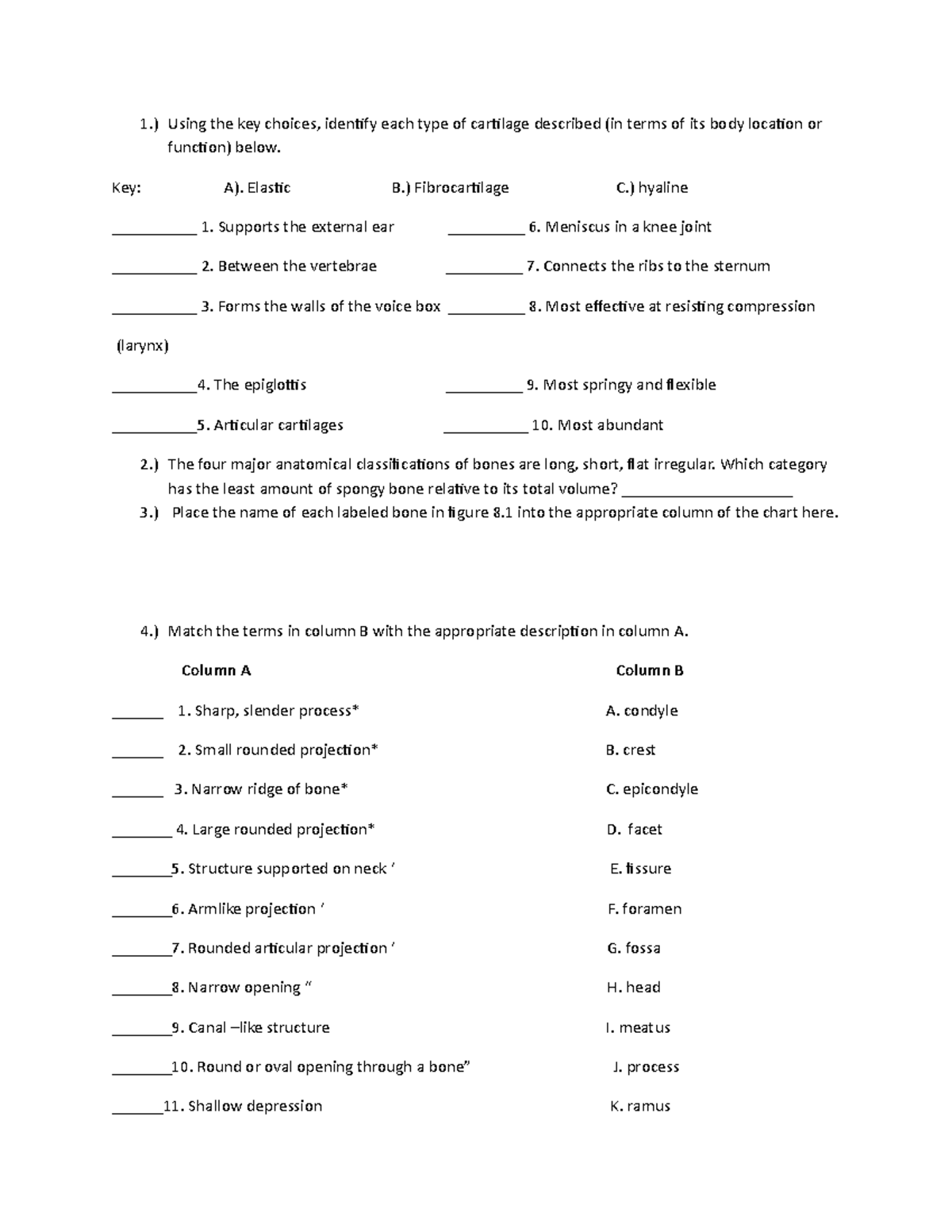 Unit 2 (Part 1) - Unit 2 (Part 1) - 1.) Using the key choices, identify ...