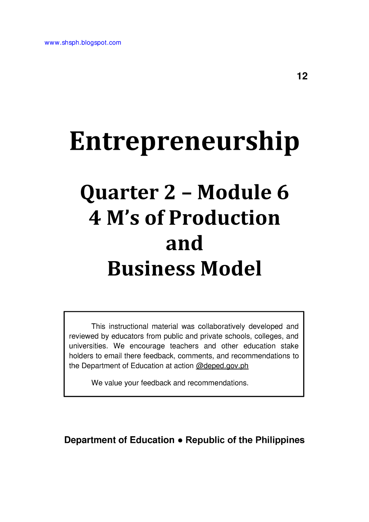 Mod6 4Ms-of-Production-and-Business-Model v2 - Entrepreneurship Quarter ...