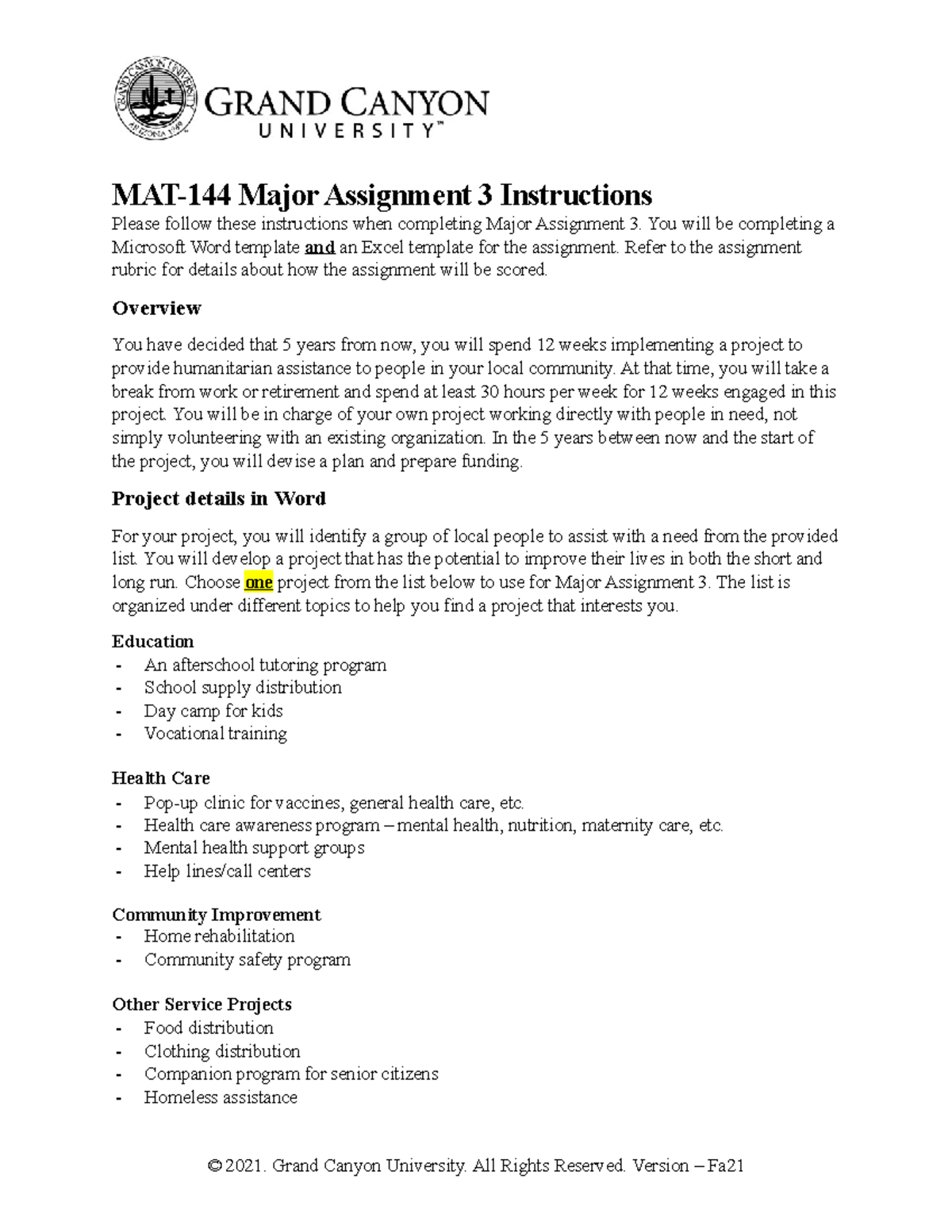 major assignment 3 math 144