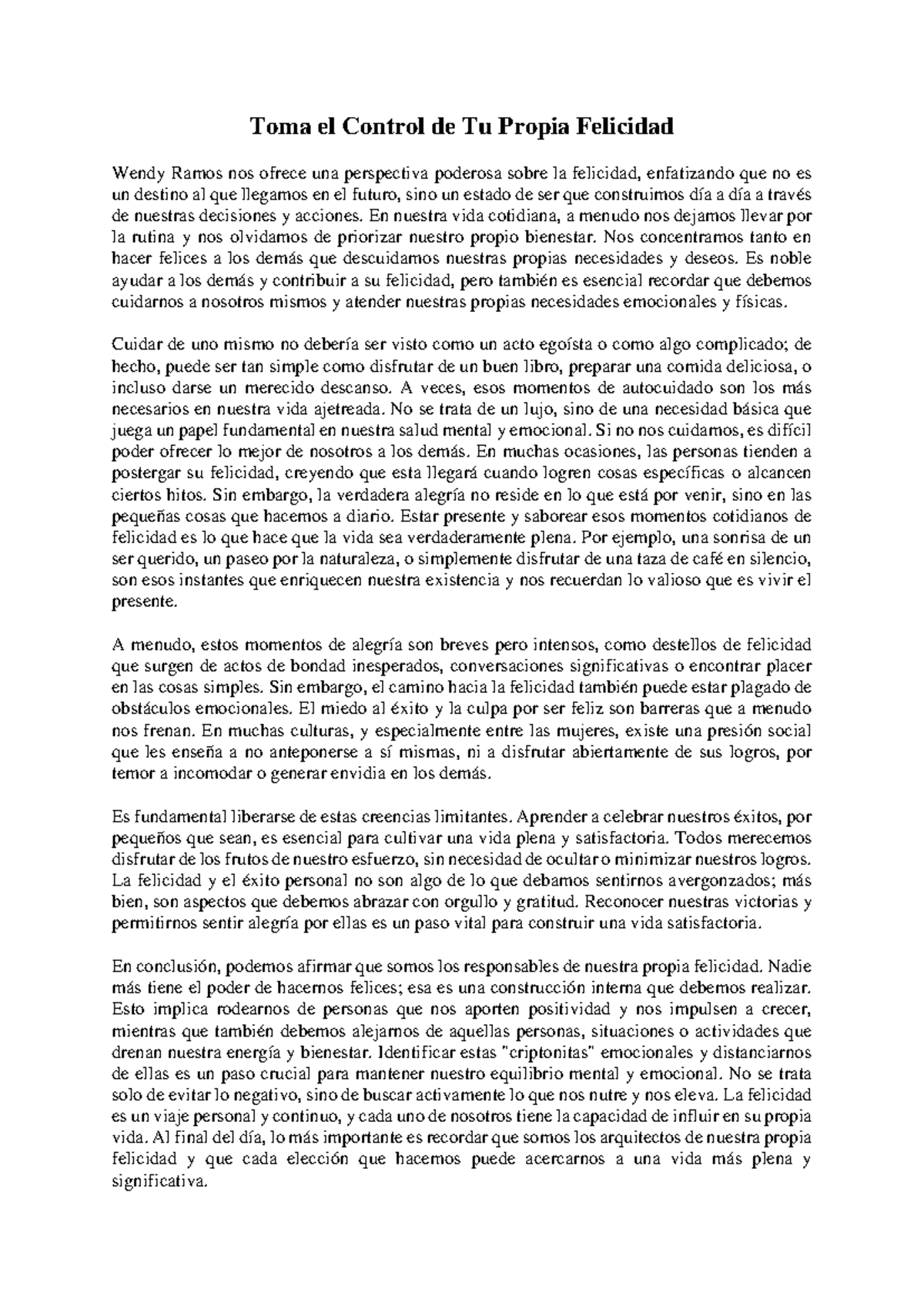 Toma el Control de Tu Propia Felicidad - En nuestra vida cotidiana, a ...