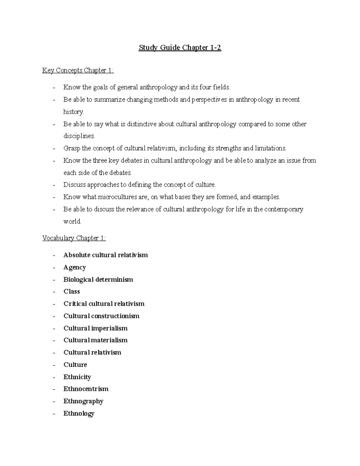 Study Guide Chapter 1 and 2 - Study Guide Chapter 1- Key Concepts ...