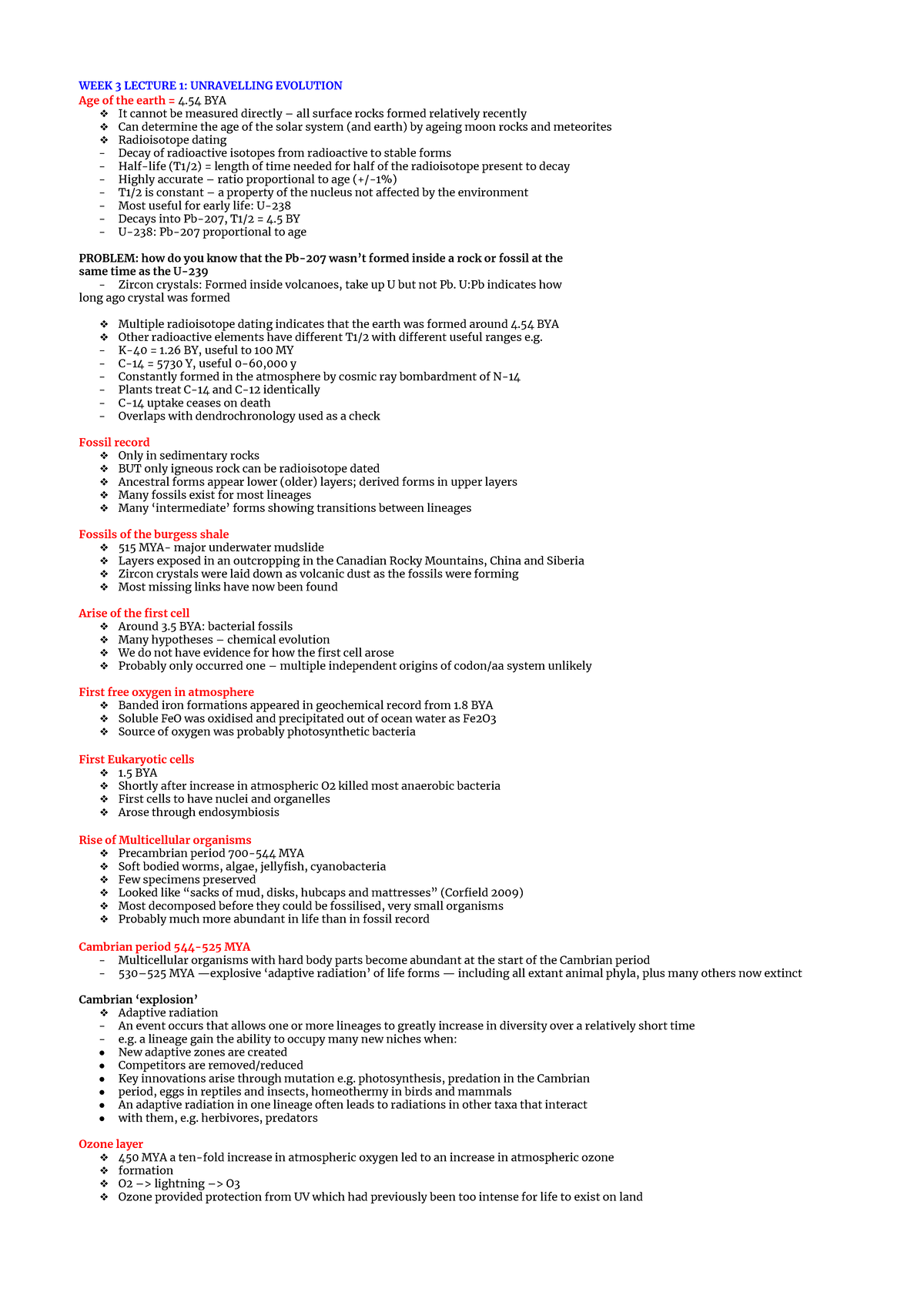 Week 3 notes - Biocomp - WEEK 3 LECTURE 1: UNRAVELLING EVOLUTION Age of ...