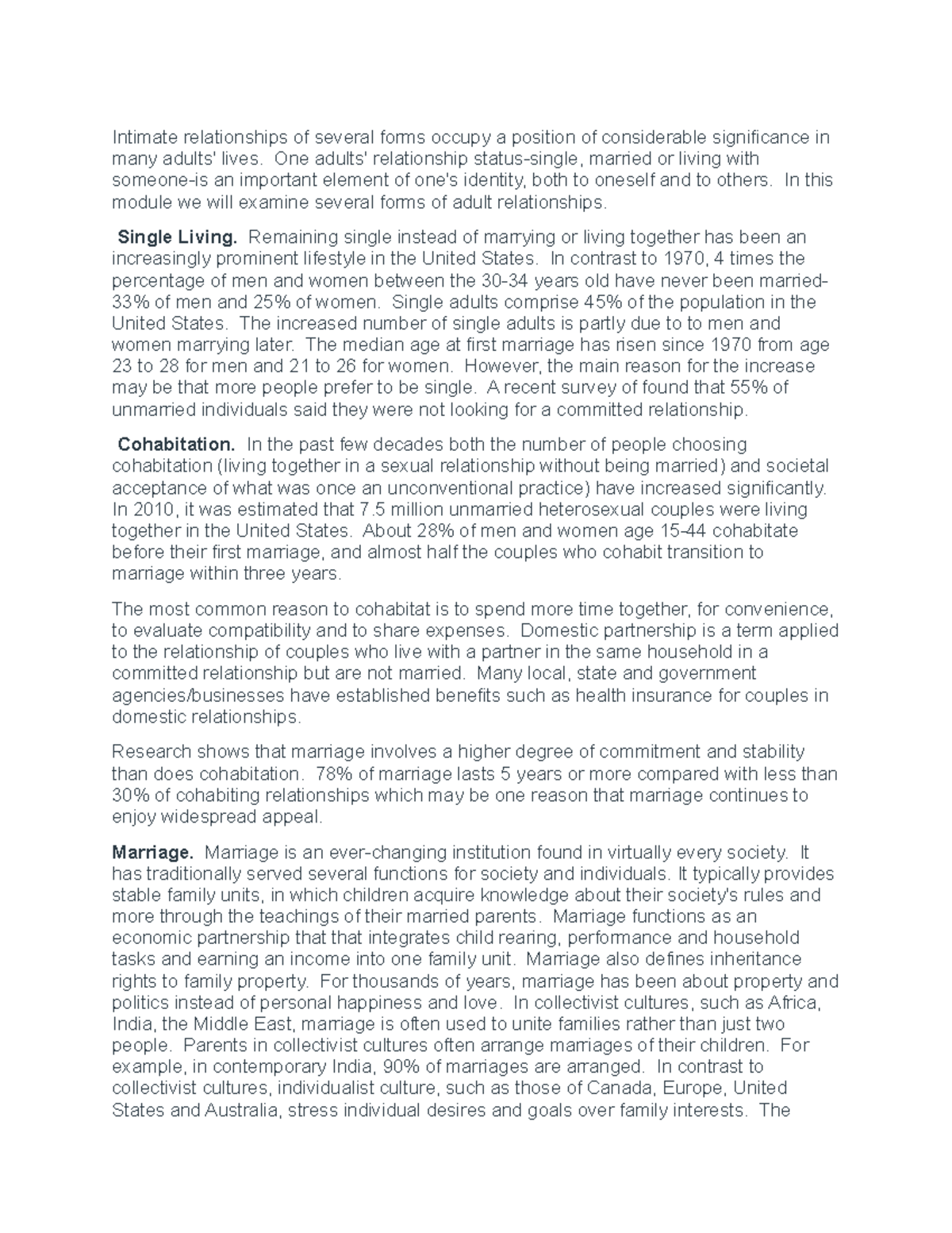 Psych - notes - Intimate relationships of several forms occupy a ...