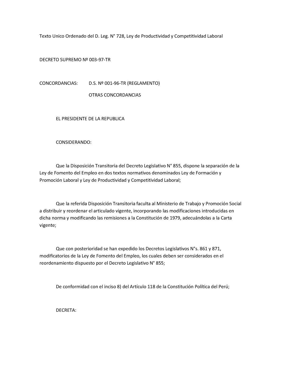 1 Decreto Supremo 003 27 03 1997 - Texto Unico Ordenado Del D. Leg. N ...