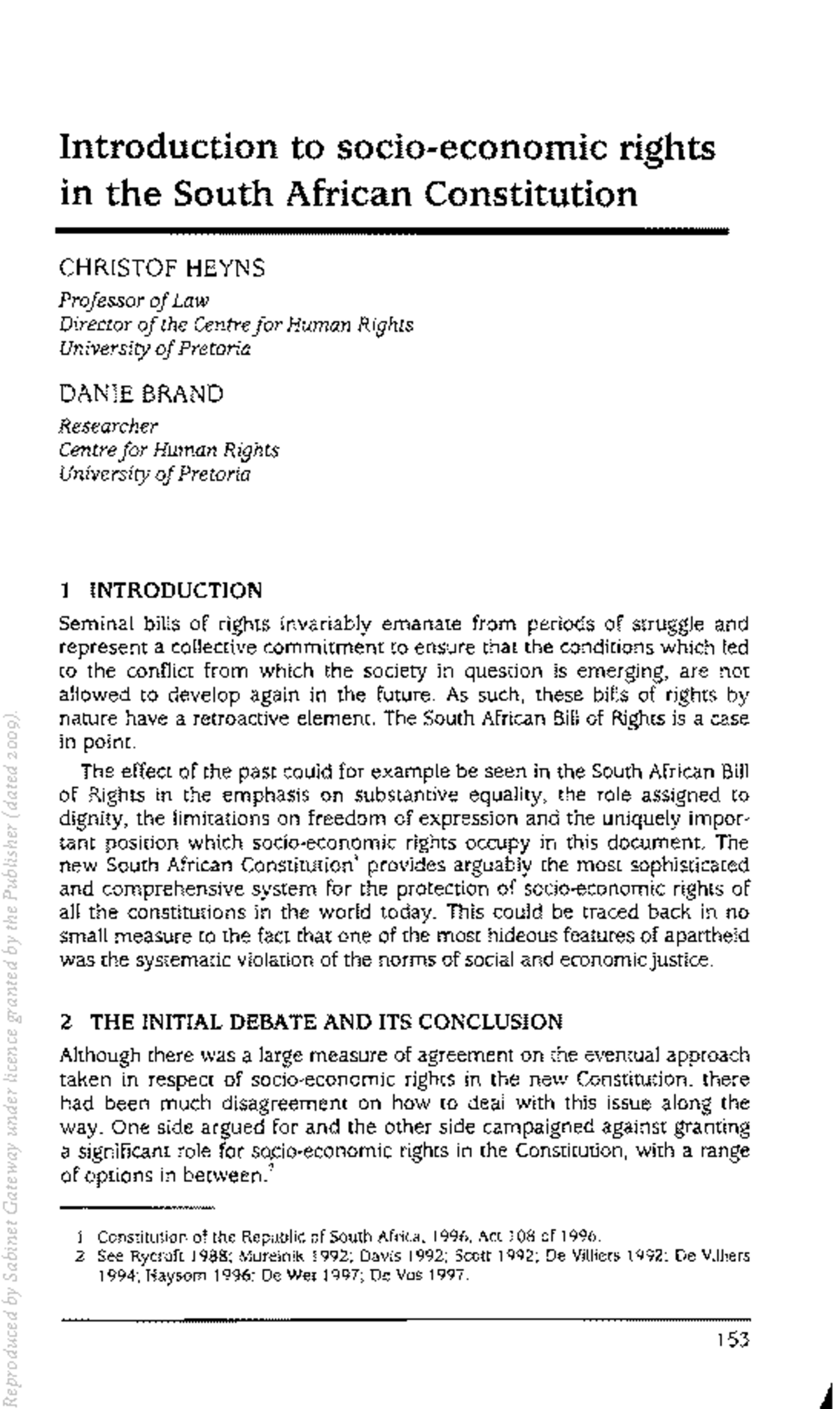 Introduction to socio-economic rights in the South African Constitution ...