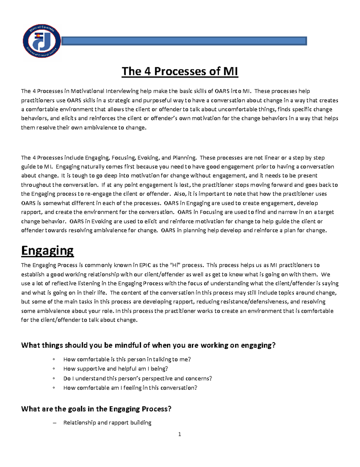 4 processes of MI - The 4 Processes of MI The 4 Processes in ...