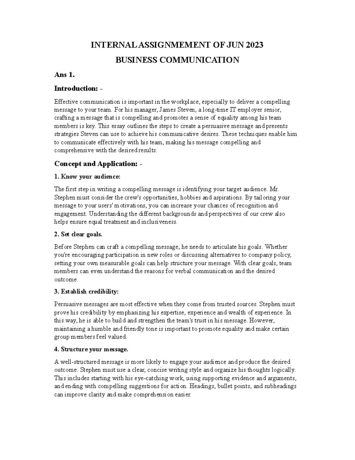 Business Communication Assignment June 2023 - INTERNAL ASSIGNMEMENT OF ...