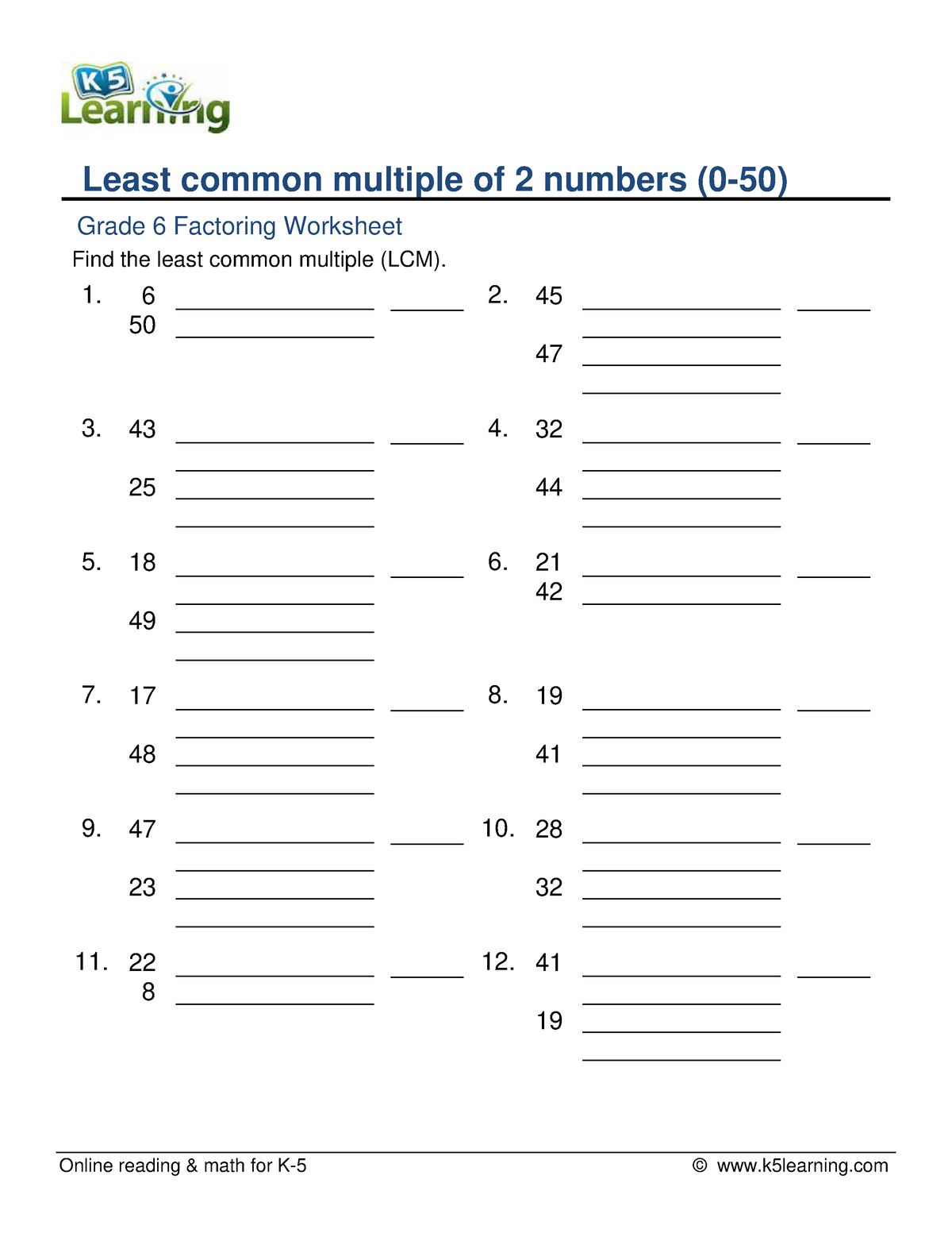 Grade 6 least common multiple lcm 2 numbers 2 50 b - Online reading ...