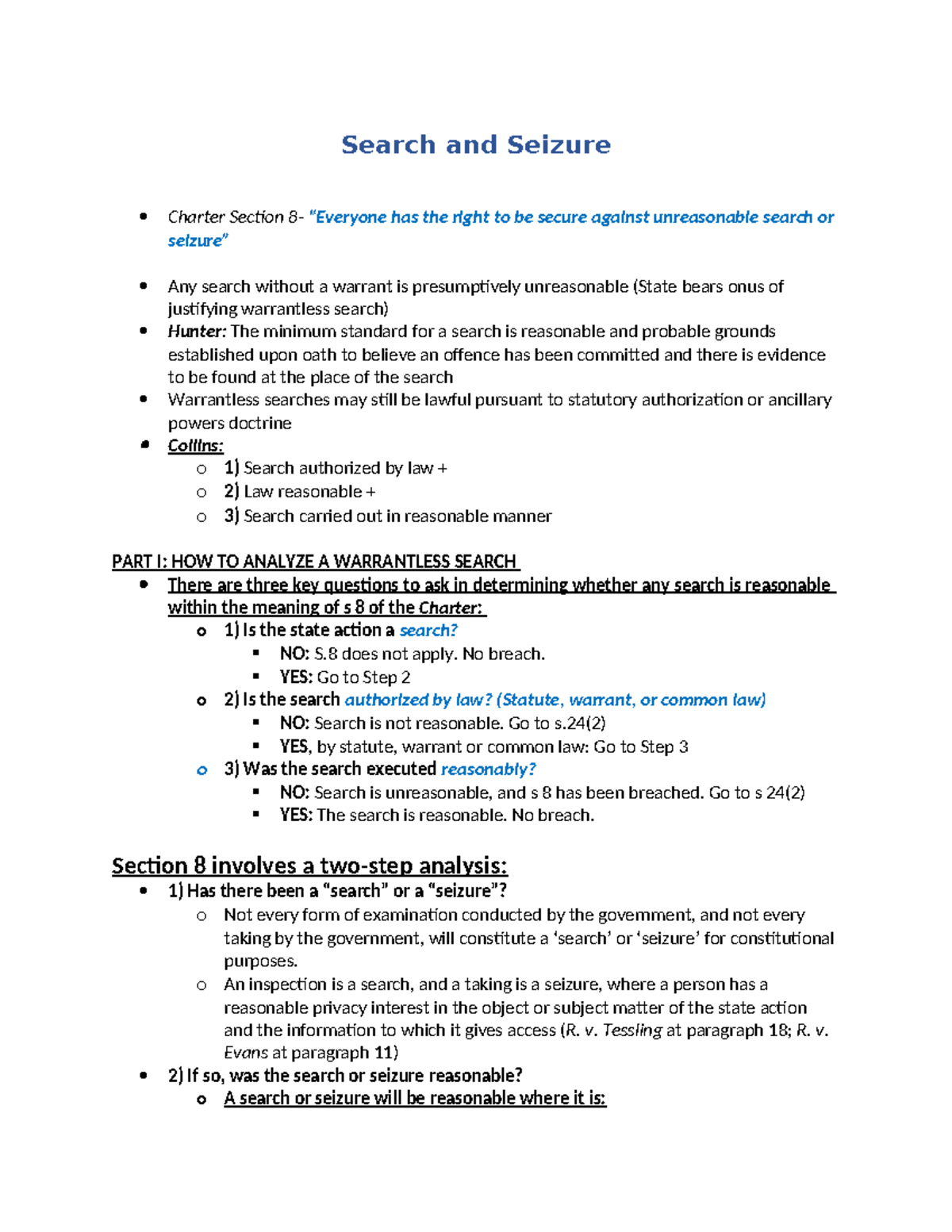 Search and Seizure Summary Criminal Process Search and Seizure