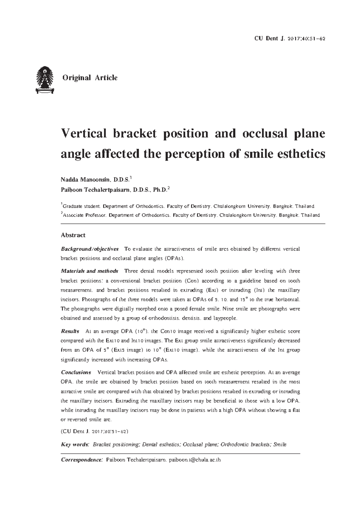 7. Vertical Bracket Position and Occlusal Plane Angle Affected the