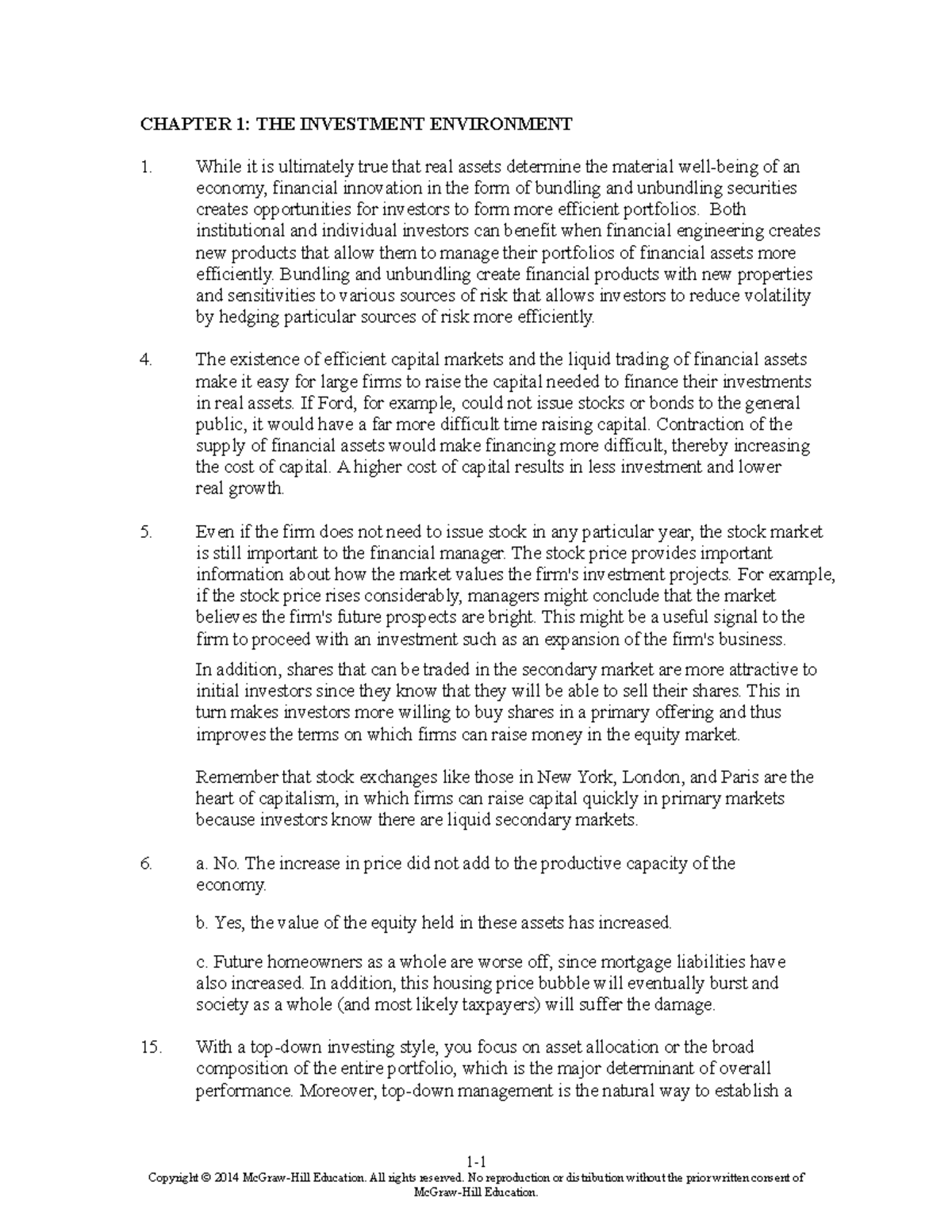 Tutorial Answer - CHAPTER 1: THE INVESTMENT ENVIRONMENT 1. While it is ...