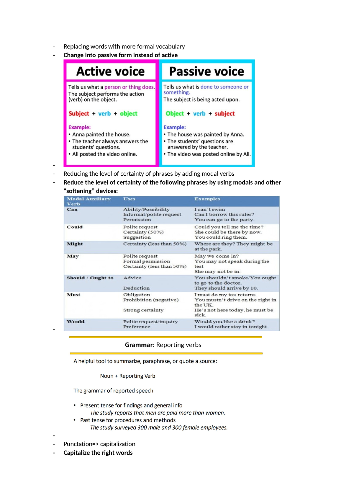 writing in active and passive form - Replacing words with more formal ...