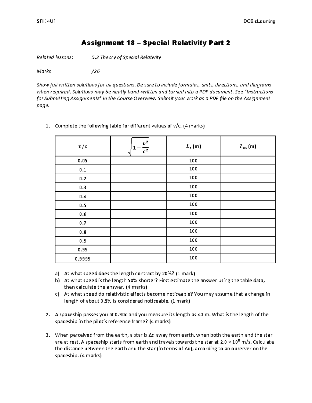 A18 Special Relativity Part 2 - SPH 4U1 DCE ELearning Assignment 18 ...