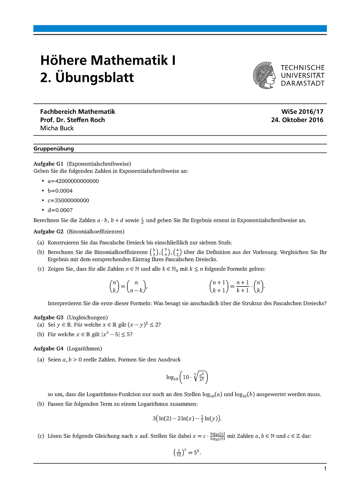 Übungsblatt 2 - Wintersemester - Höhere Mathematik I 2. Übungsblatt ...