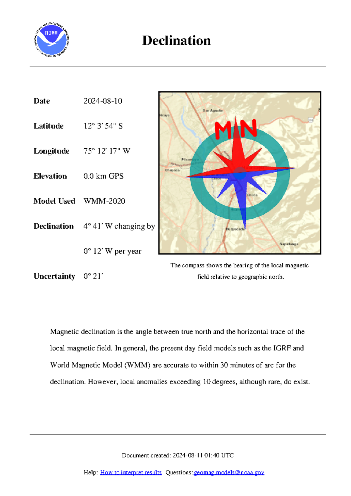 Declination Data-Huancayo - Declination Date Latitude Longitude ...