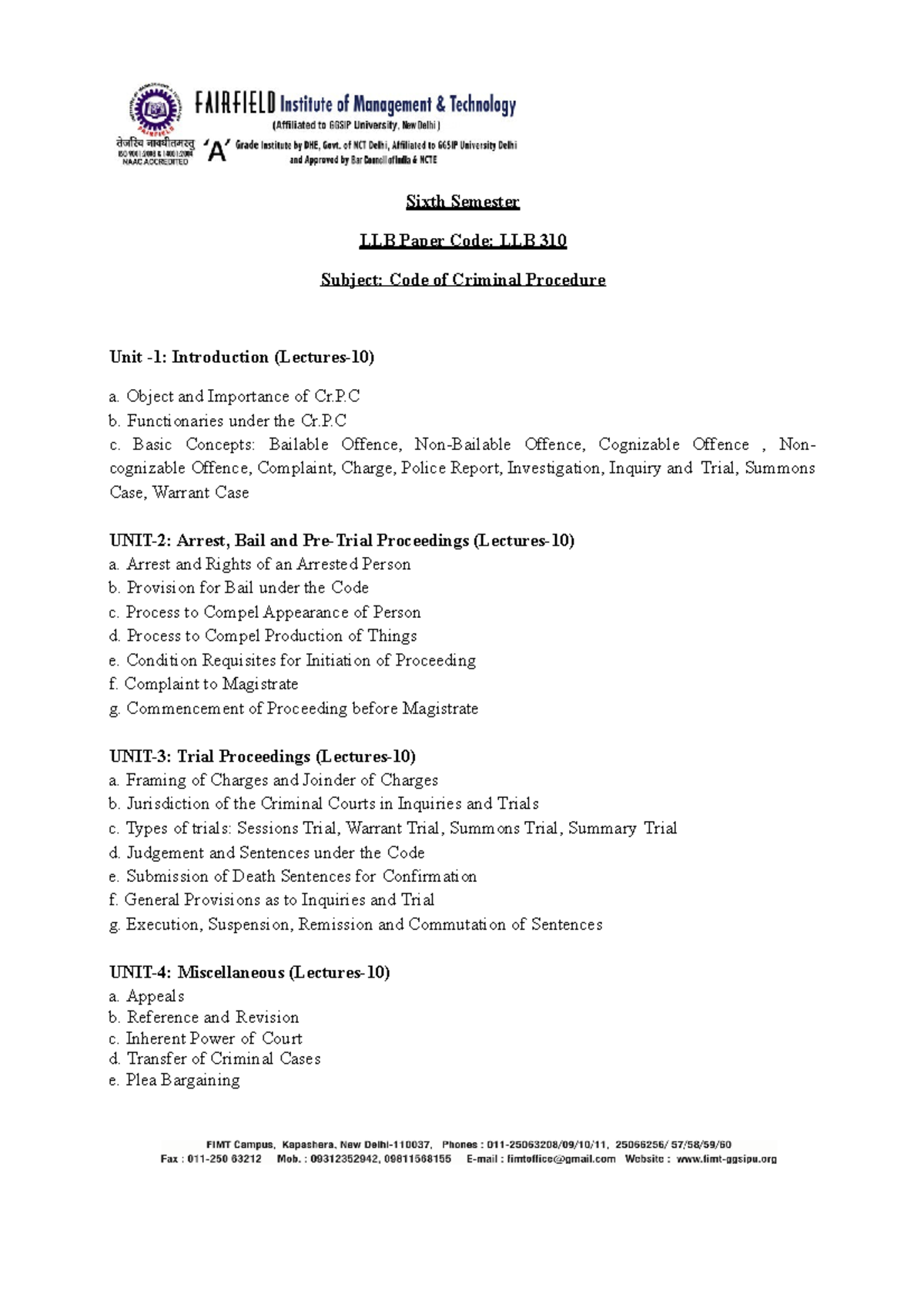 CRPC FULL Notes-converted - Sixth Semester LLB Paper Code: LLB 310 ...