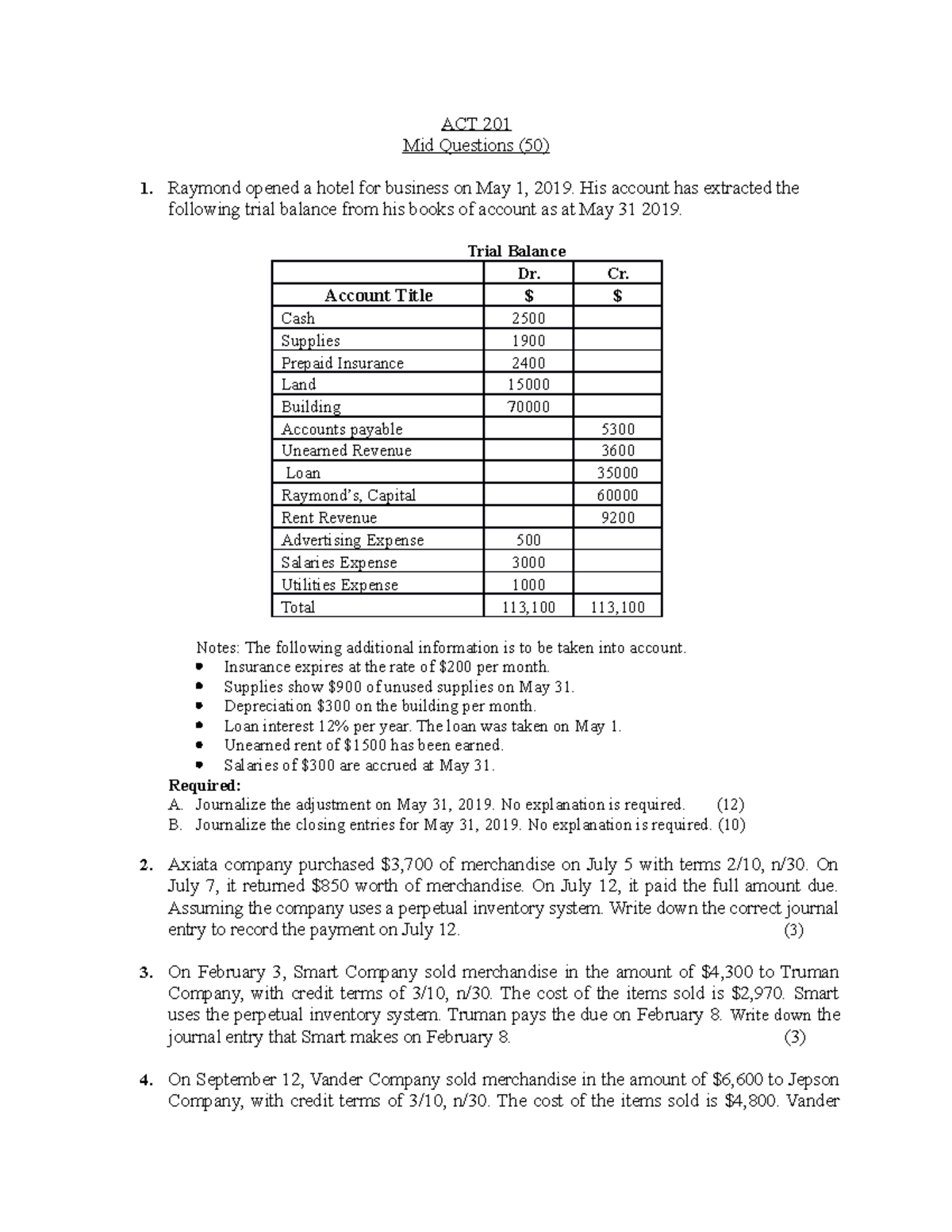 Basic Act1 Maths Mid Questions 21 Mid Questions Introduction To Studocu