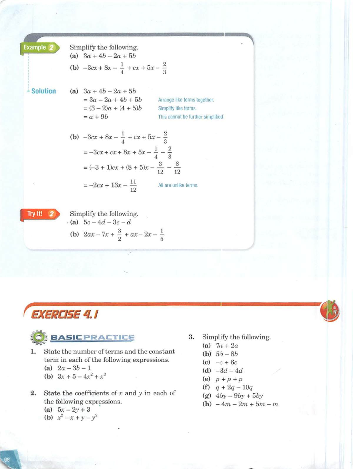 section 4,1 pdf for stusents - Simplify the following. (a) 3a 4b 2a 5b ...