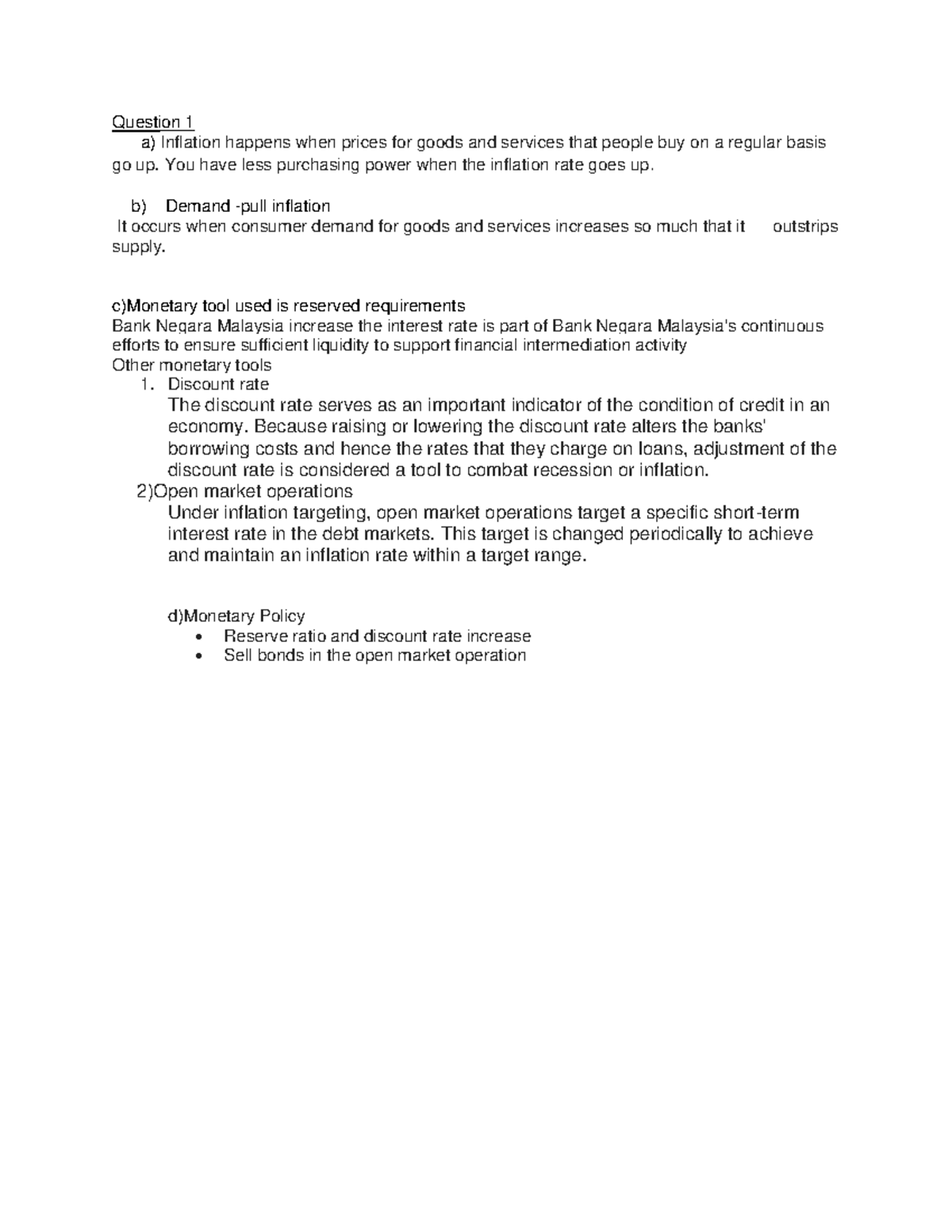 Eco415 case study - uitm tuturial on ins536 - Question 1 a) Inflation ...