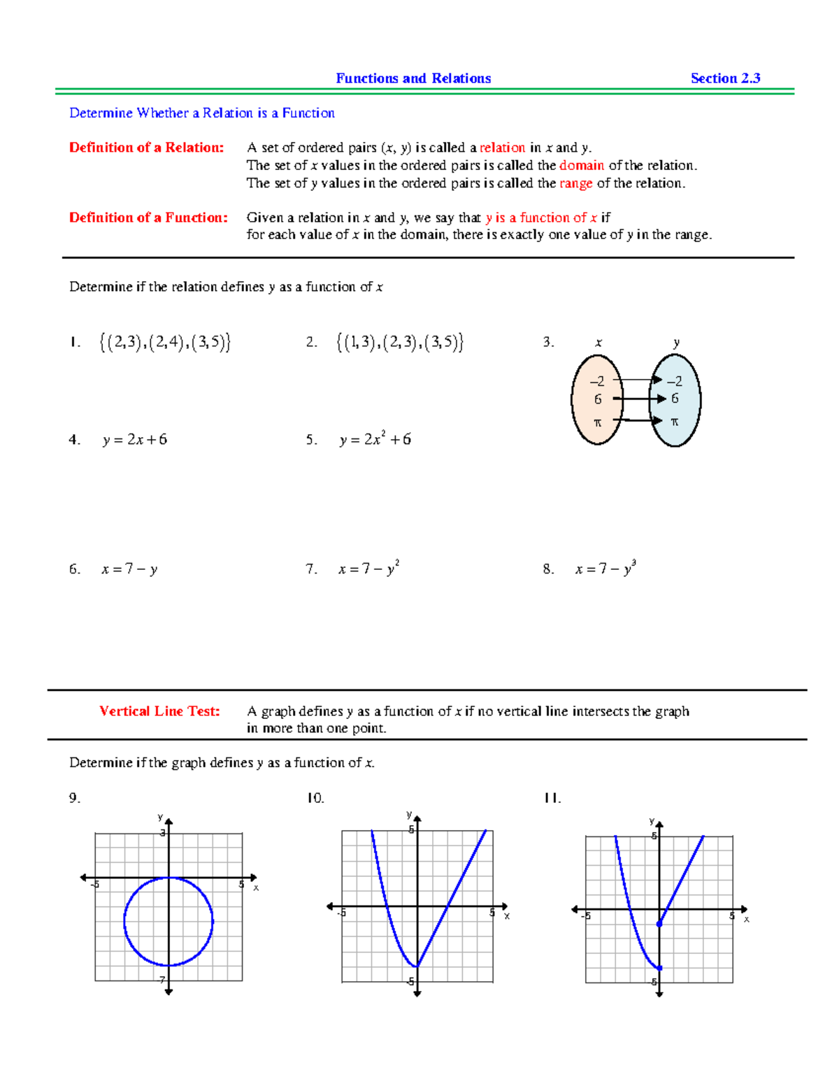 2.3 Notes - Functions and Relations Section 2. Determine Whether a ...