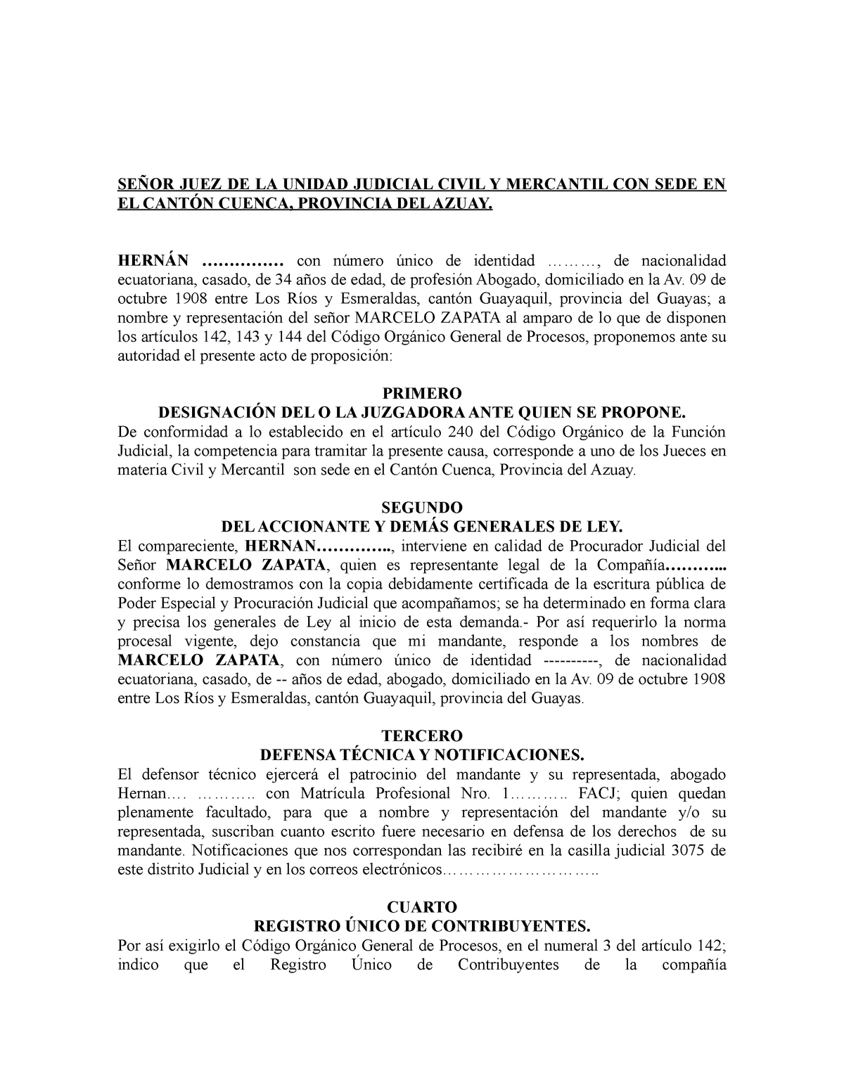 Demanda Cobro DE UN Contrato Mutuo - SEÑOR JUEZ DE LA UNIDAD JUDICIAL CIVIL  Y MERCANTIL CON SEDE EN - Studocu