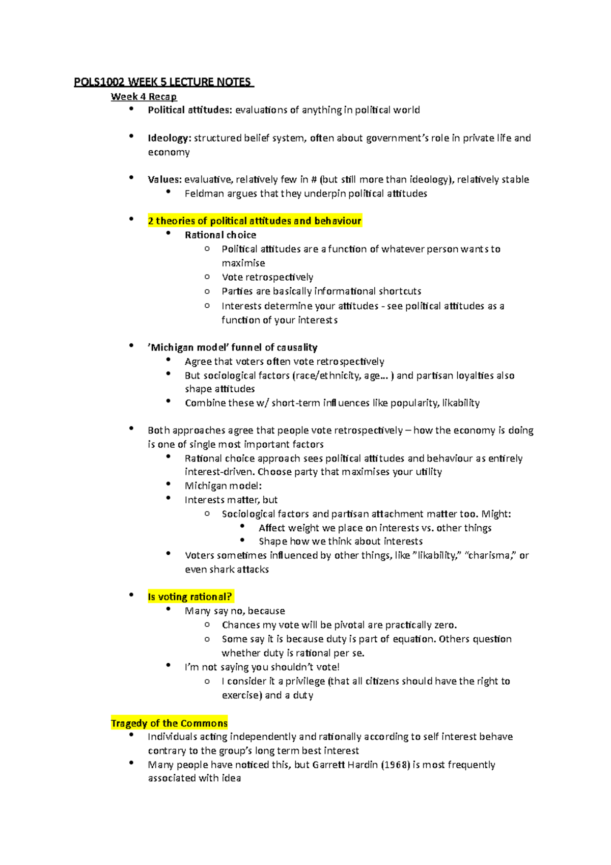POLS1002 WEEK 5 Lecture Notes - POLS1002 WEEK 5 LECTURE NOTES Week 4 ...